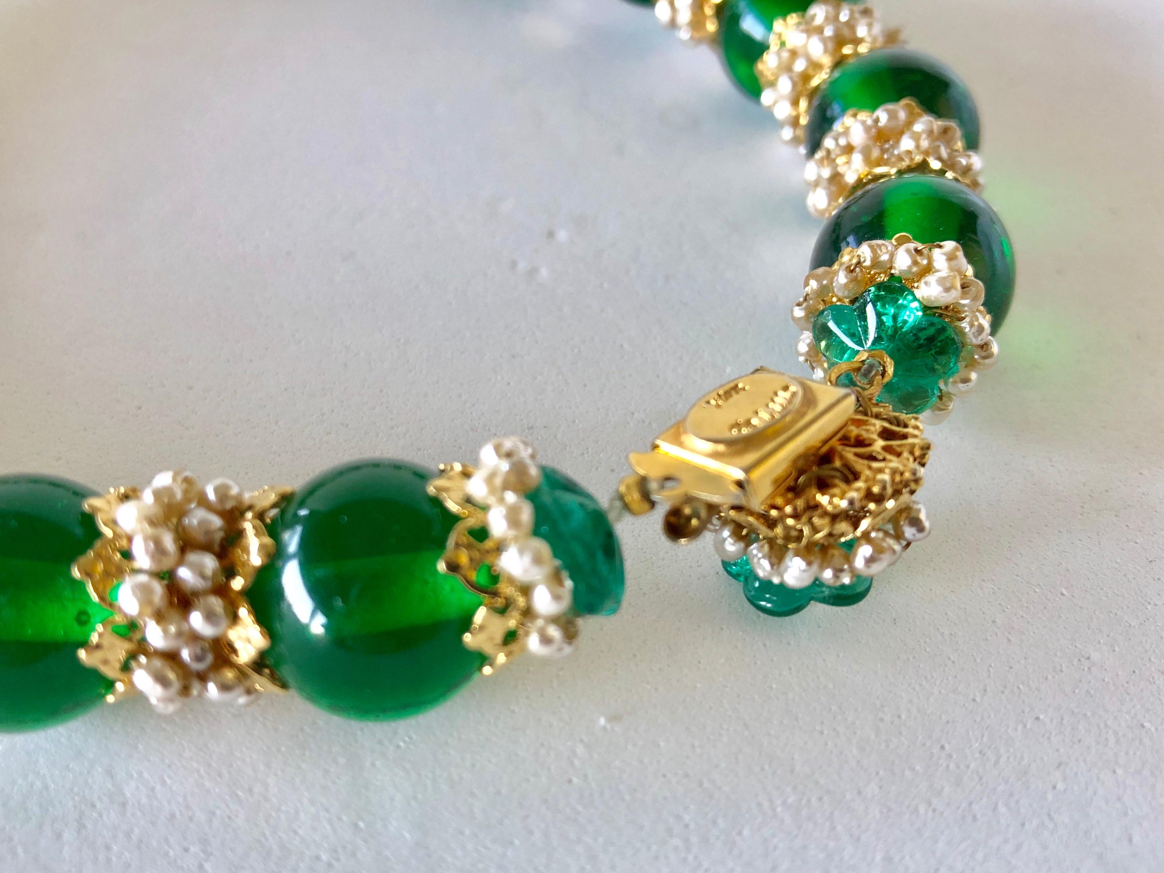 Desiger Faux Emerald Diamanté Statement Necklace (Prototype) by WIlliam De Lillo 4