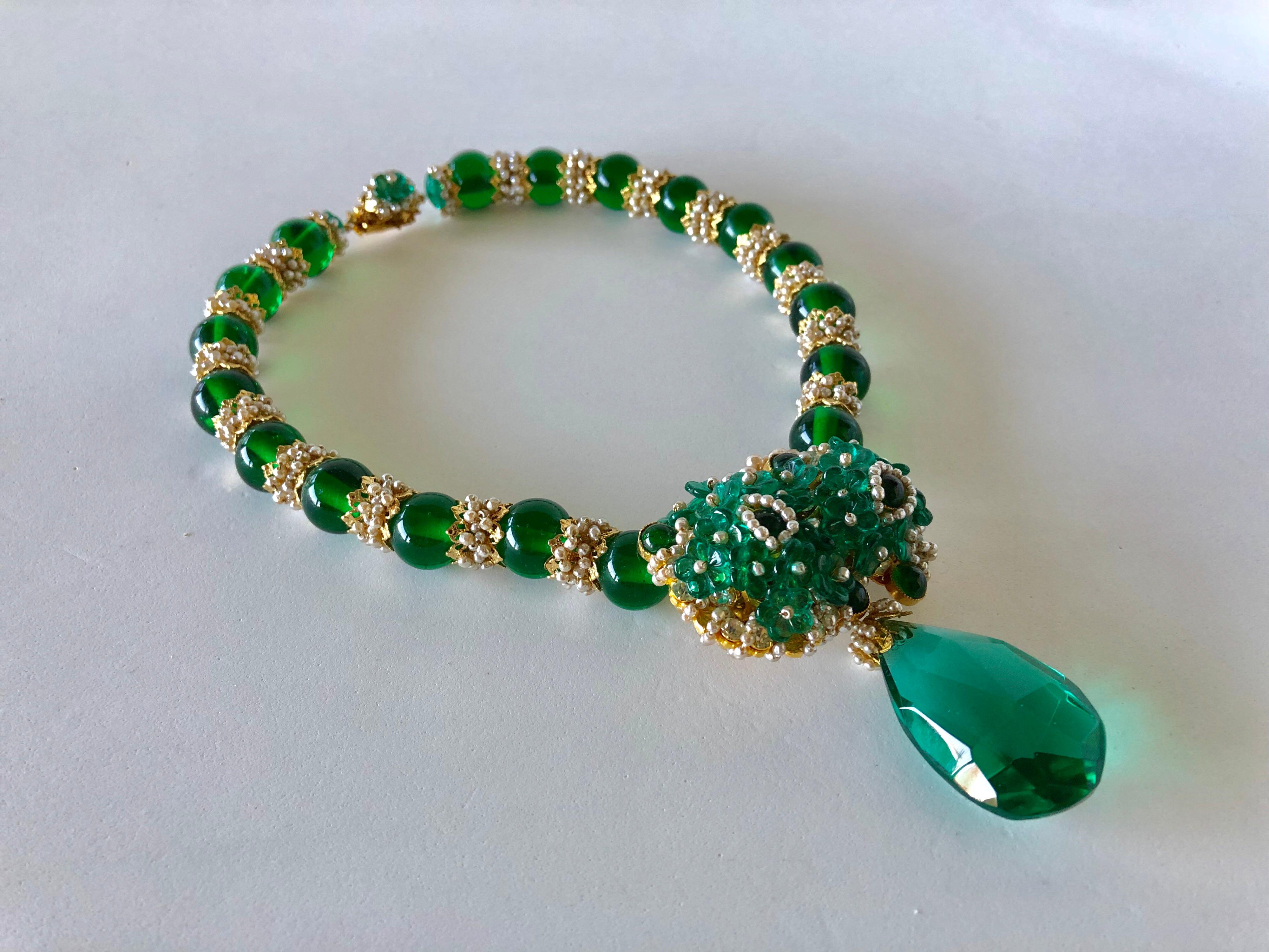 Desiger Faux Emerald Diamanté Statement Necklace (Prototype) by WIlliam De Lillo 1