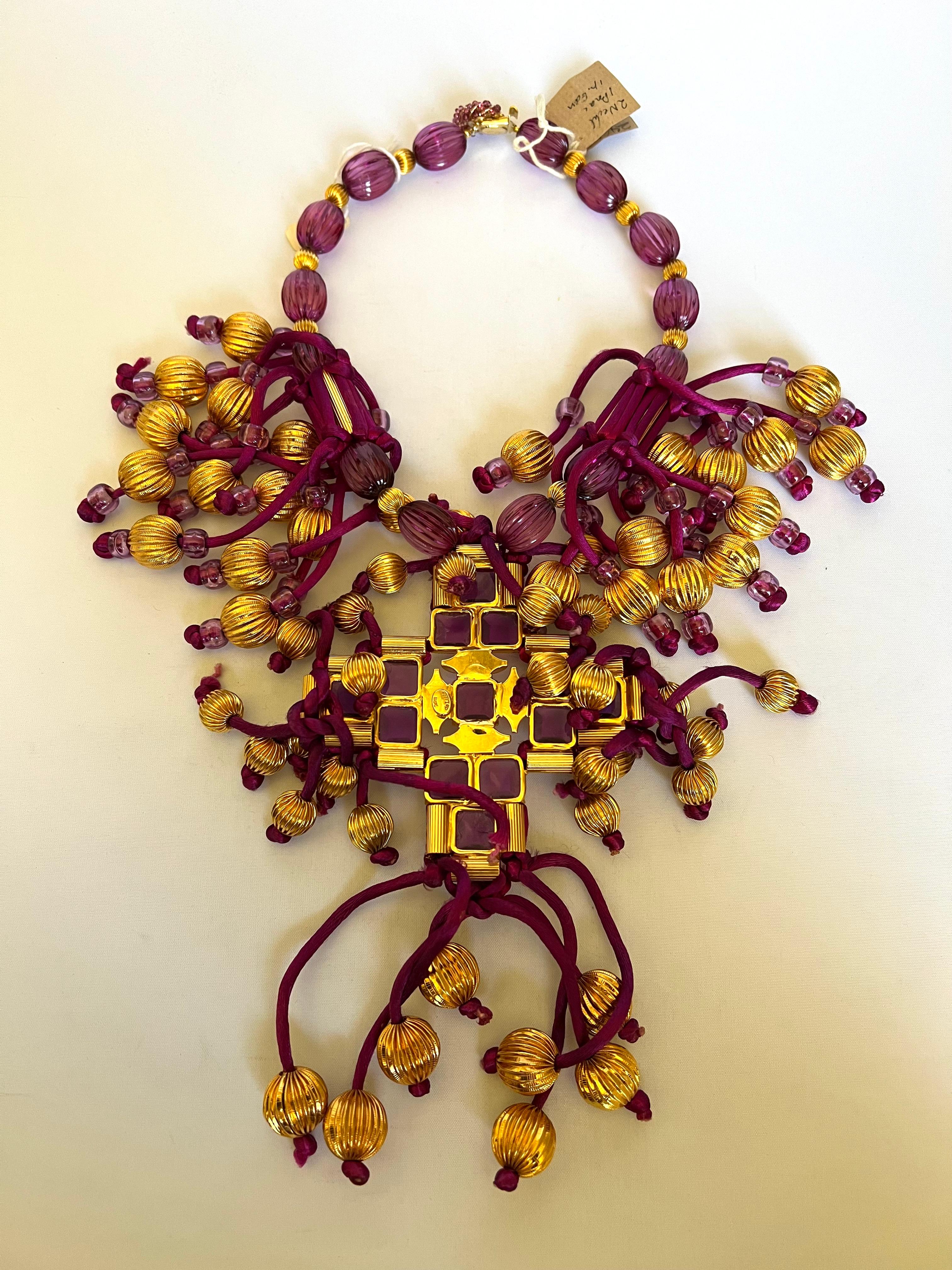 William de Lillo for Mdm. Gres Purple Fringe Necklace  In Excellent Condition In Palm Springs, CA