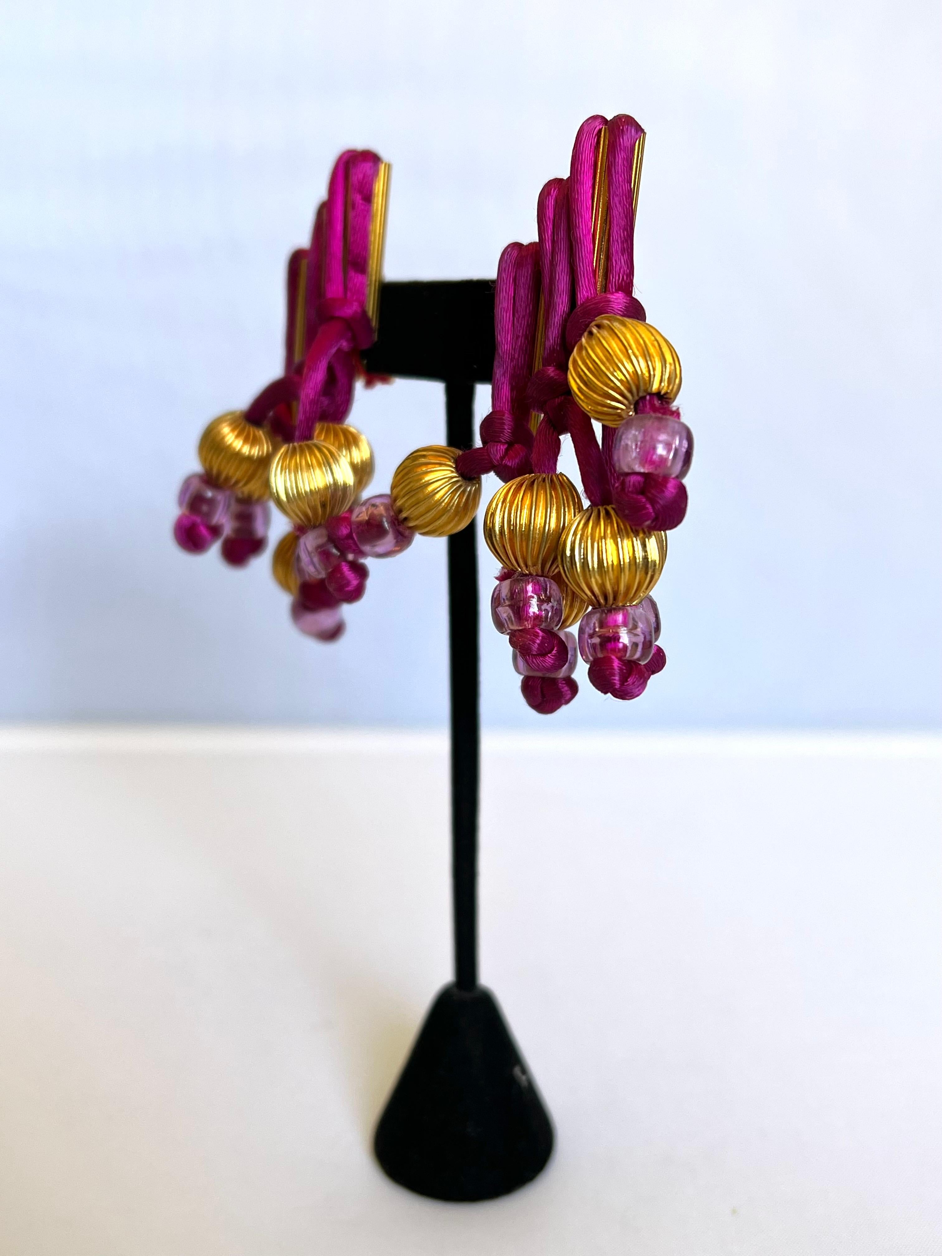 William de Lillo for Mdm. Gres Purple Fringe Statement Earrings  In Excellent Condition In Palm Springs, CA