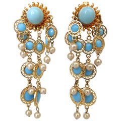 William De Lillo Turquoise Cabochon Chandelier Earrings