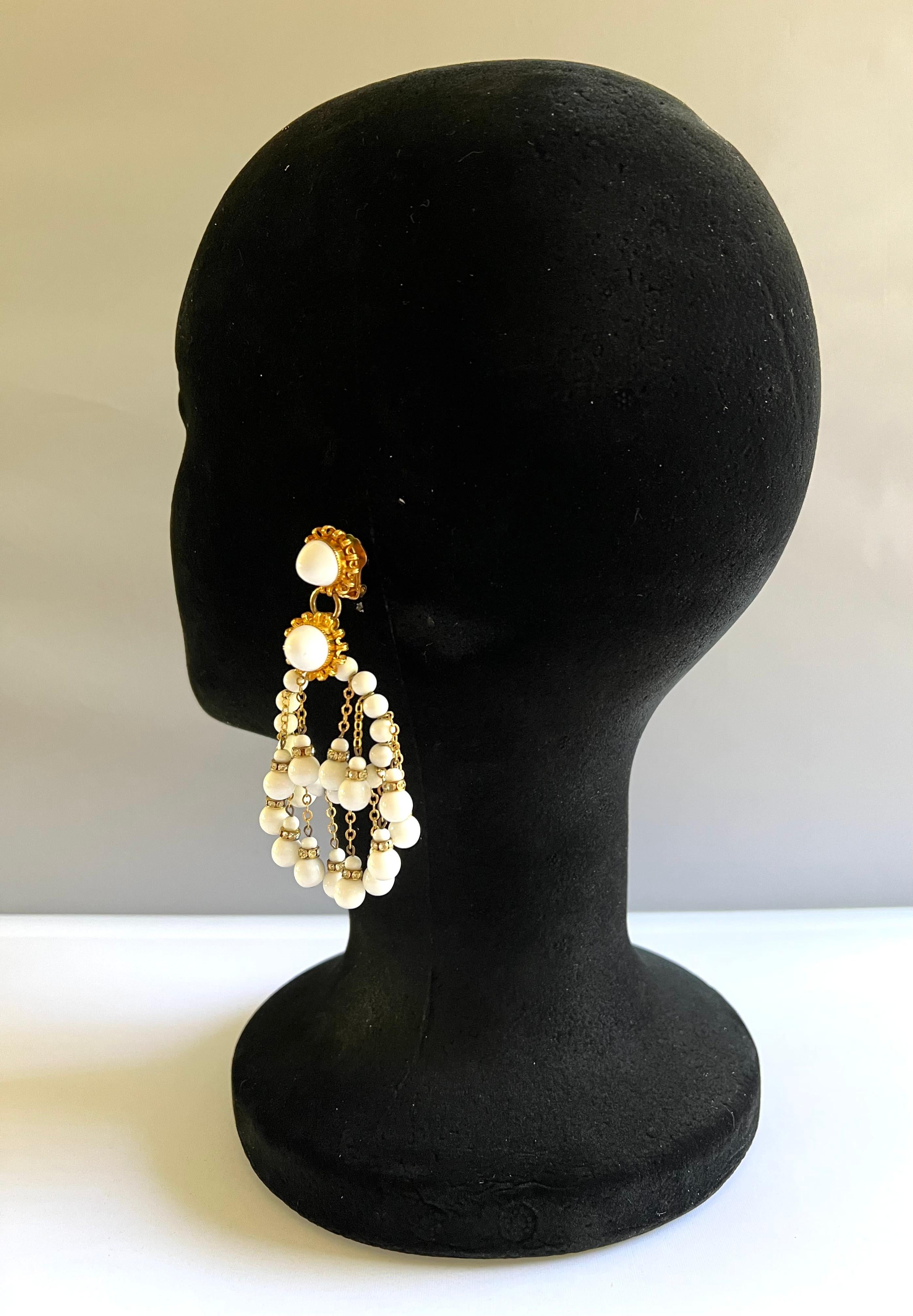 Artisan William de Lillo Vintage White Hoop Diamante Earrings 