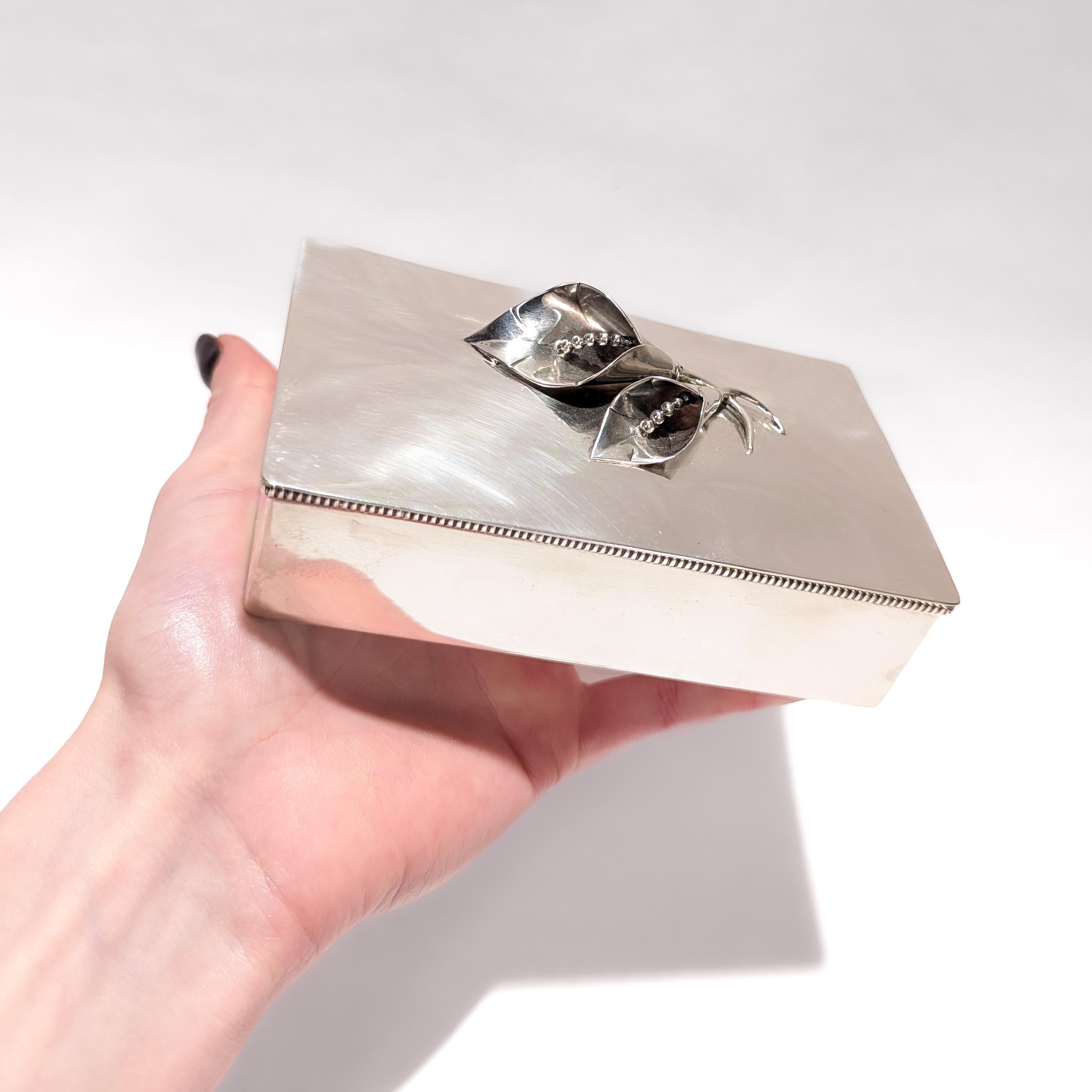 William De Matteo Mid-Century Modern Sterling Silver Box with Calla Lily Finial 13