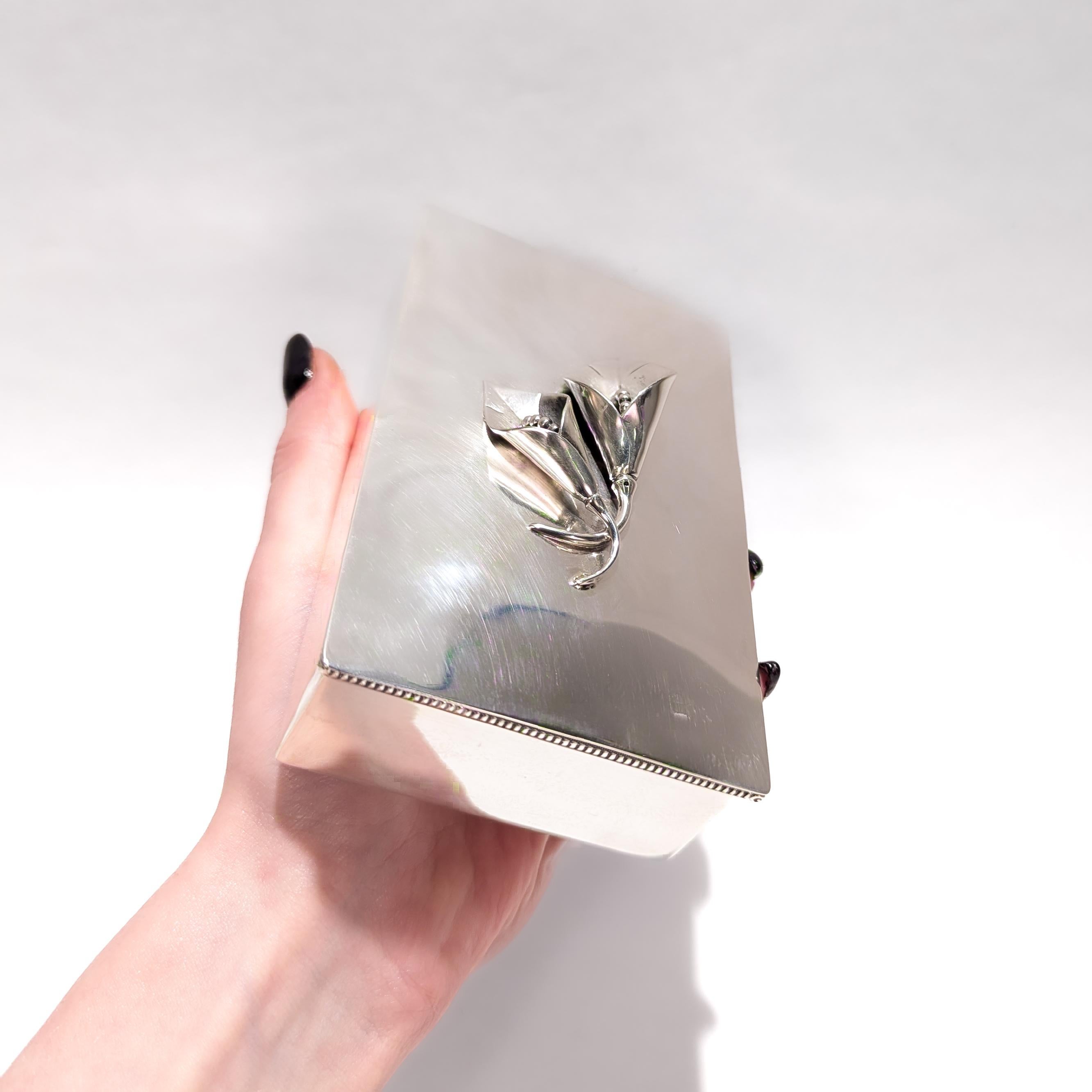 William De Matteo Mid-Century Modern Sterling Silver Box with Calla Lily Finial 14
