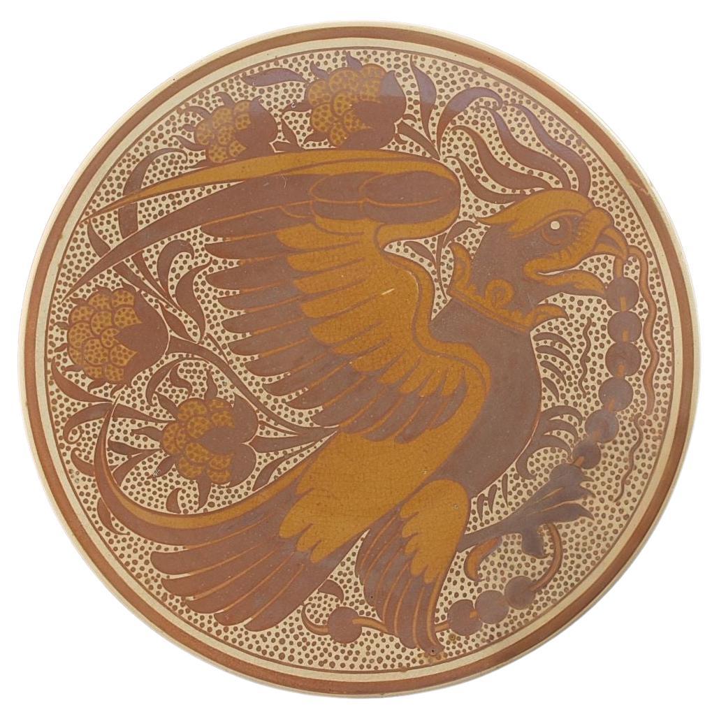 William de morgan - EAGLE DECORATED 23CM DISHED PLAQUE C.1880S