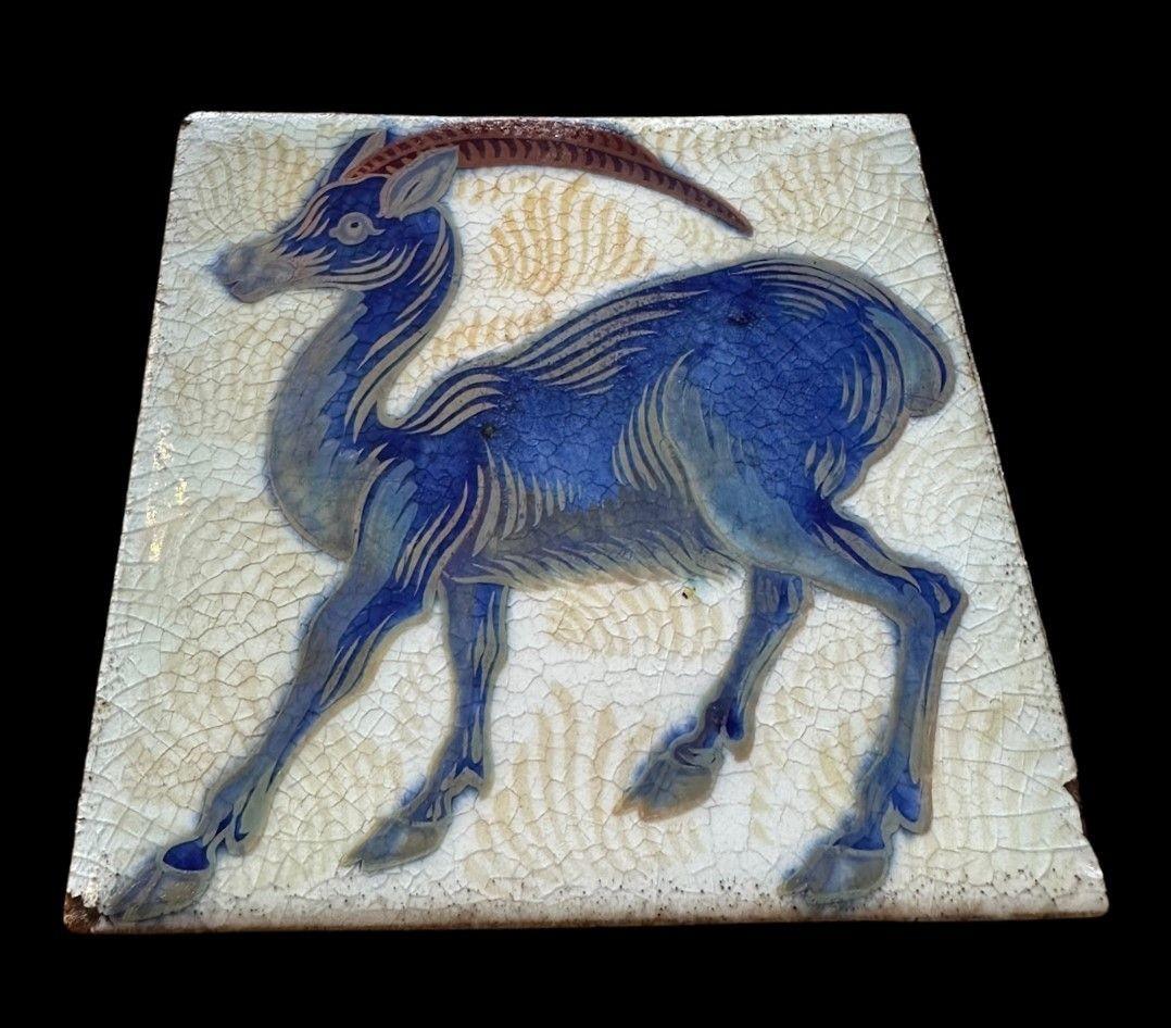 William De Morgan Triple Lustre Tile decorated in the “Antelope” design
15cm x 15.4cm
1898
Provenance:
Purchased by the Earl of Balfor (UK Prime Minister 1902 - 1905) directly from William De Morgan, thence by descent
Chips to edges