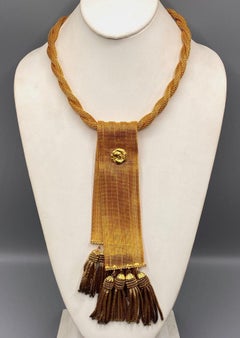William DeLillo 1970s Mesh Ribbon & Tassel Brooch & Pendant Necklace