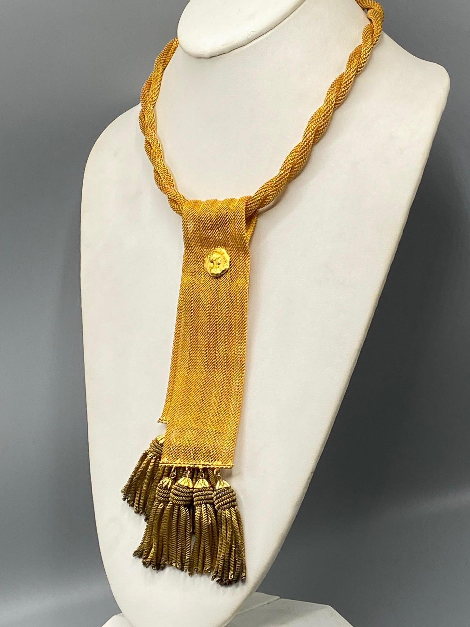 William DeLillo 1970s Mesh Ribbon & Tassel Brooch & Pendant Necklace For Sale 1