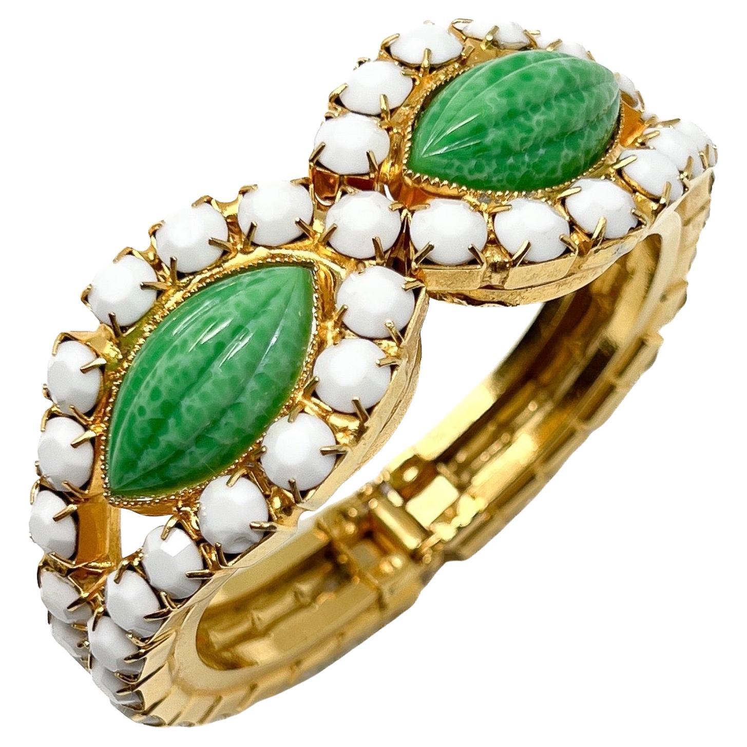 William DeLillo Early 1970s Vintage Glass Cabochon Statement Cuff For Sale