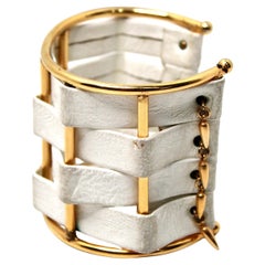 William Delillo Bracciale intrecciato in pelle bianca placcata oro giallo 18 carati