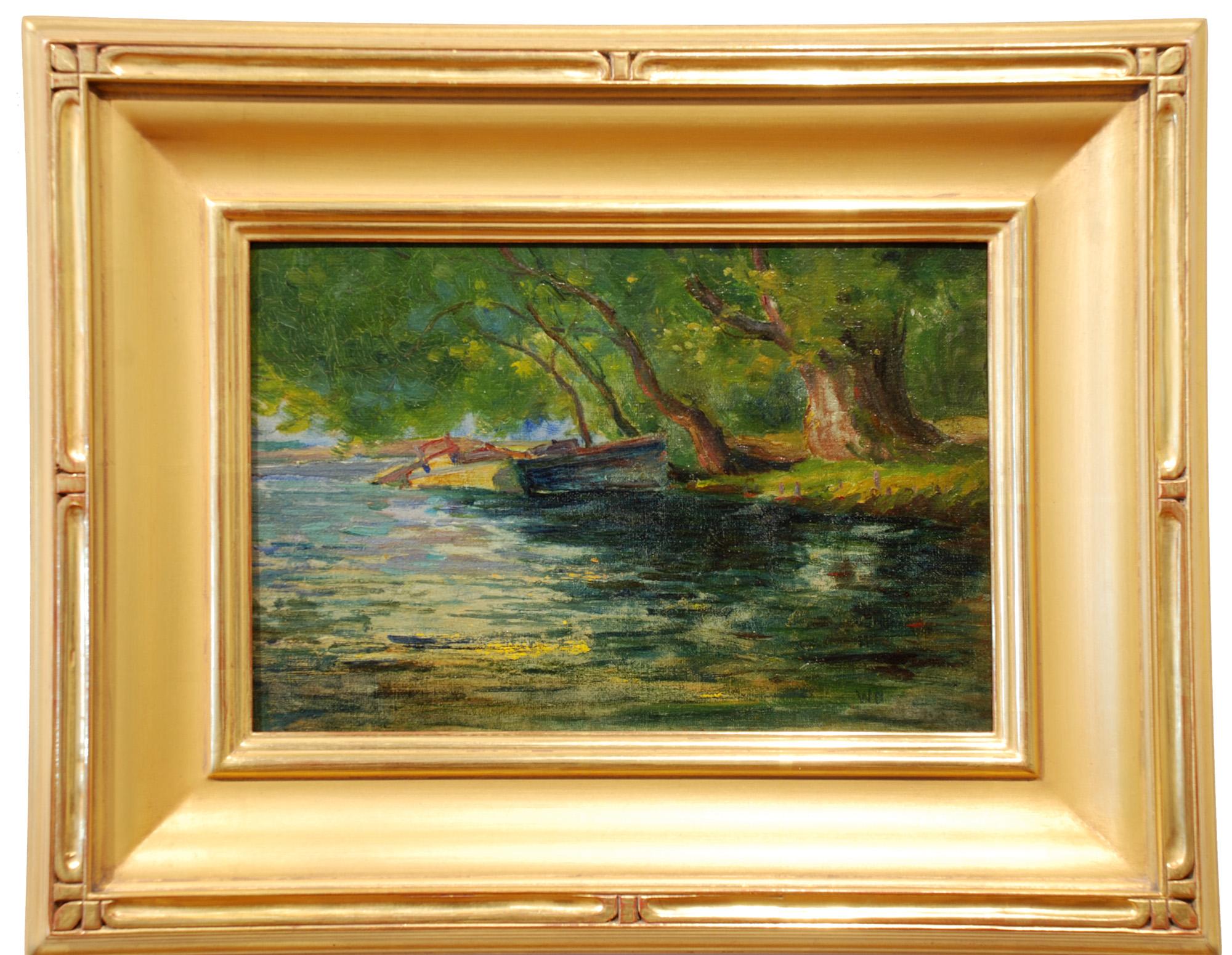 Willows at the Edge of the River, Impressionist, Rural Landscape - Painting by William Dennis