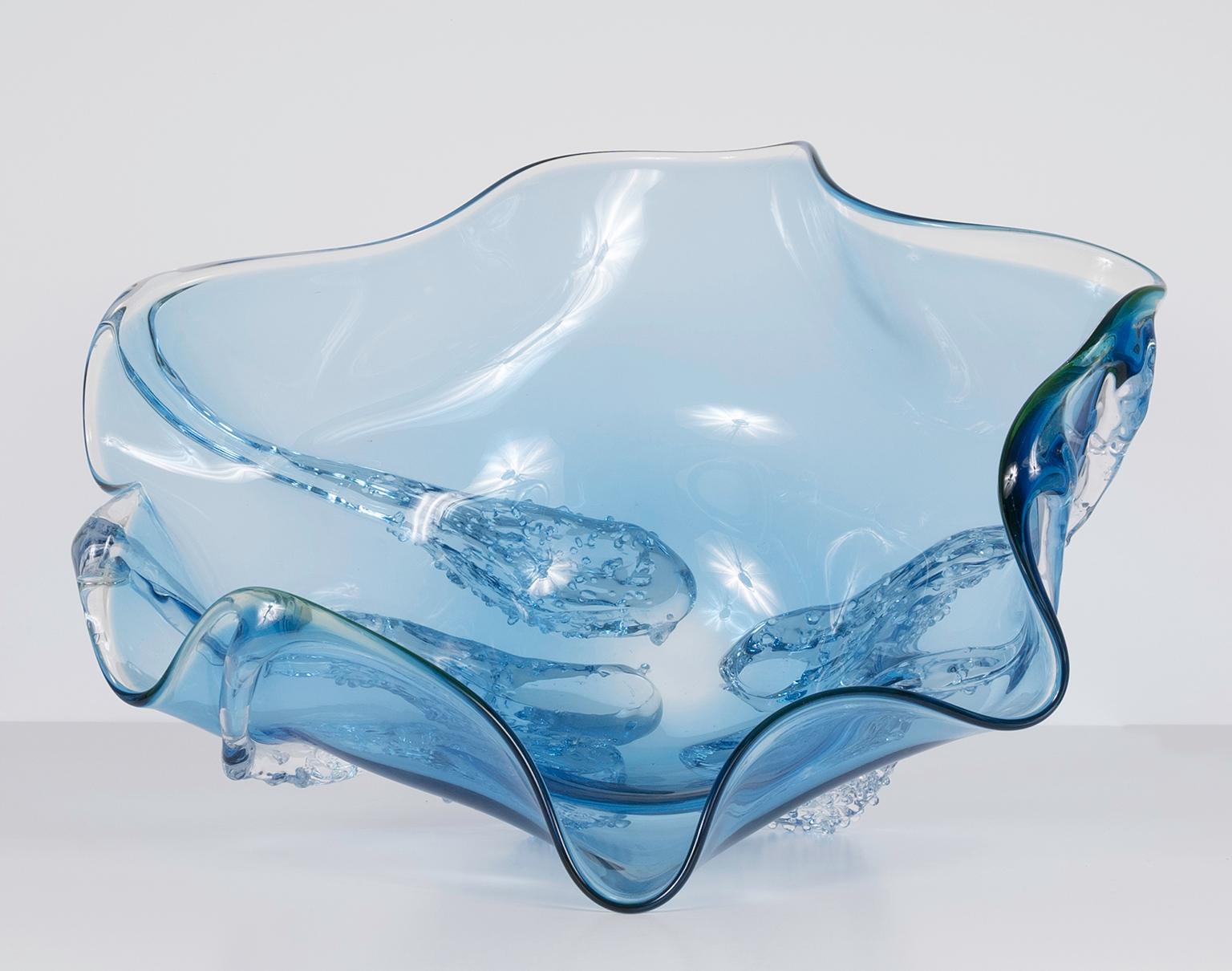 Bol en verre soufflé à la main « #20 Uranium (Aqua) », unique en son genre par l'artiste William Dexter en vente 5