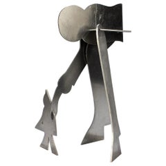 Vintage William Dickey King Modernist Aluminum Puzzle Sculpture of a Man with Bird