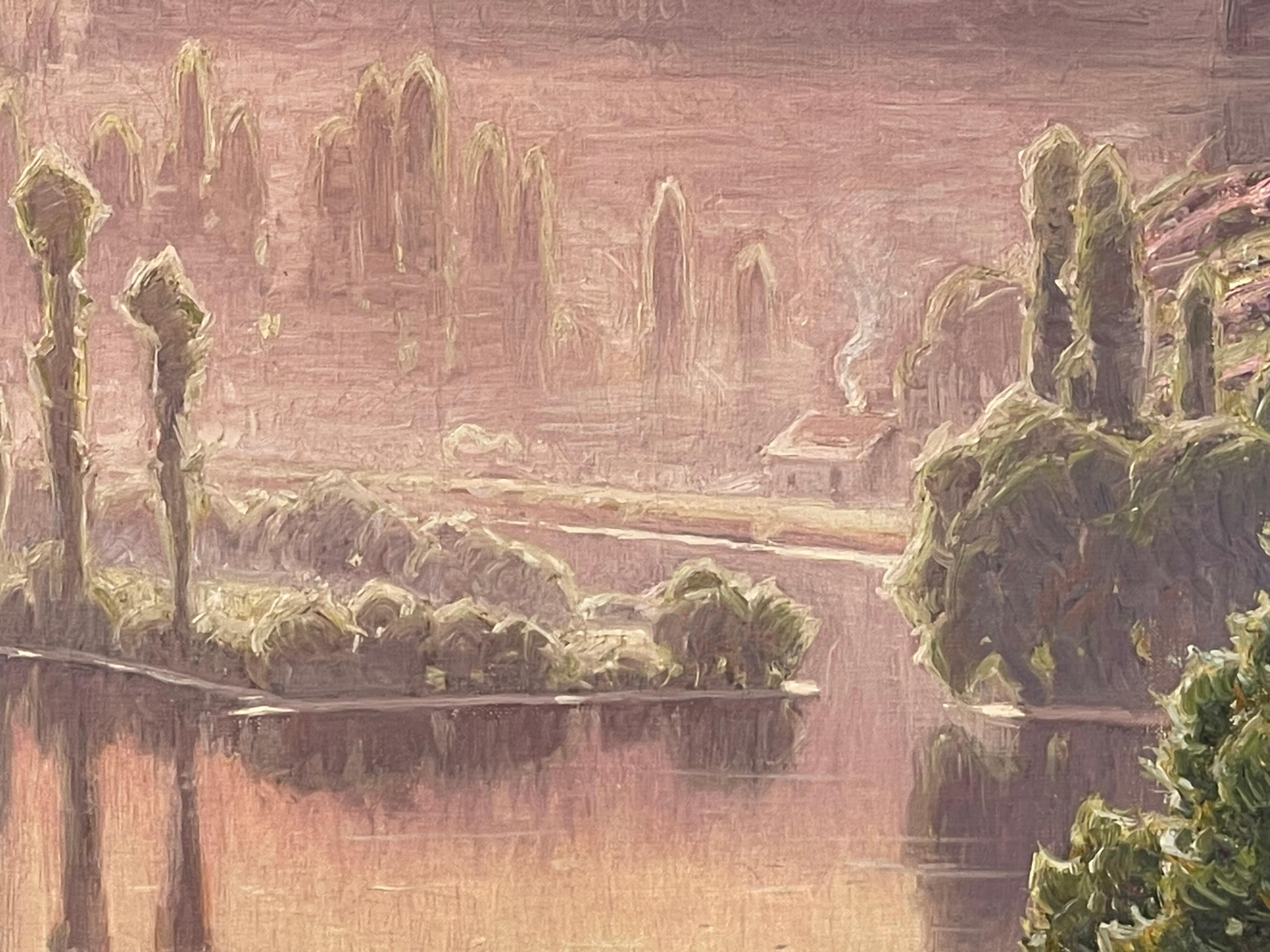 William Didier-Pouget - Morgennebel, blühendes Heidekraut - Dordogne-Tal (Gemalt) im Angebot