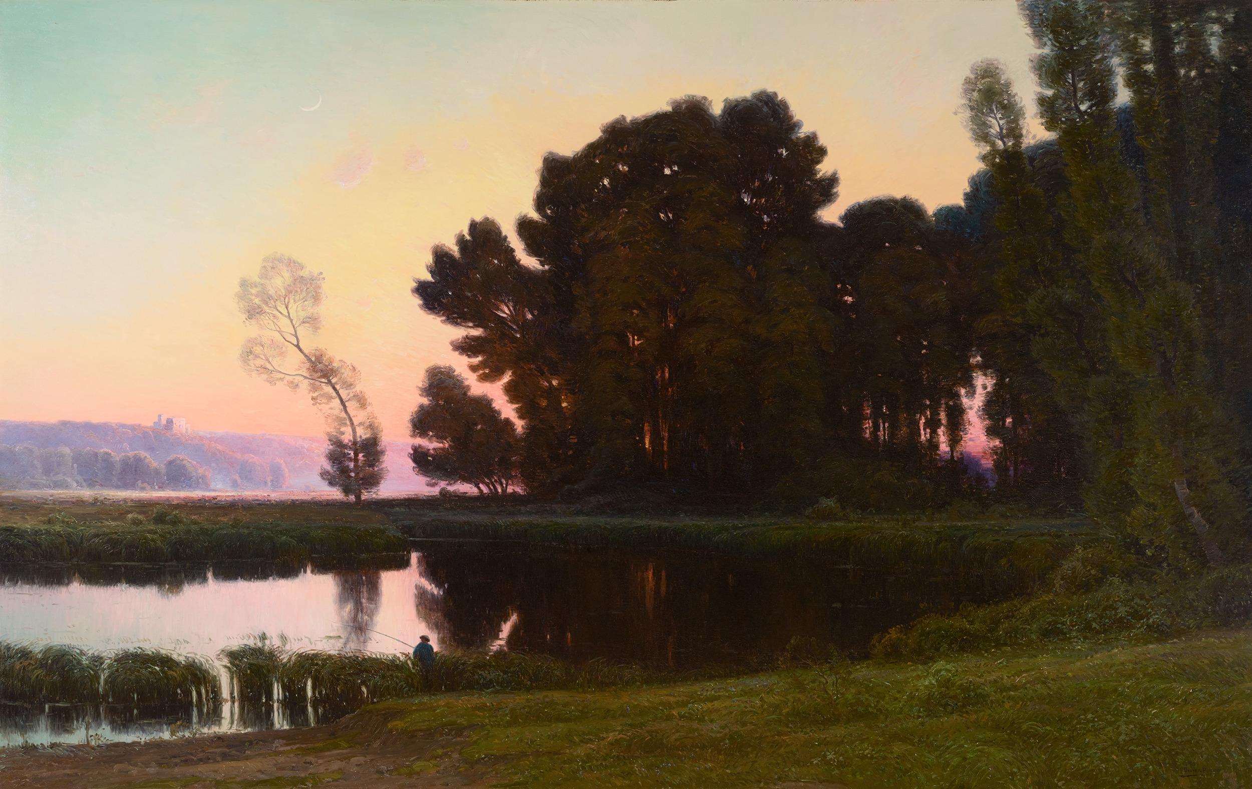 William Didier-Pouget
1864-1959  French

Soleil levant, vallée de la Dordogne (Sunrise, Dordogne Valley)

Signed "Didier-Pouget" (lower right)
Oil on canvas

The majesty of the French countryside comes alive in this radiant masterpiece, Soleil