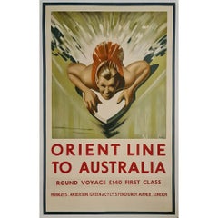 1938 Art Deco style original poster by William Dobell Orient Line to Australia