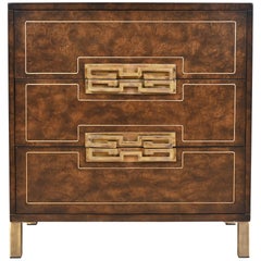 William Doezema for Mastercraft Burl Wood and Brass Greek Key Chest of Drawers