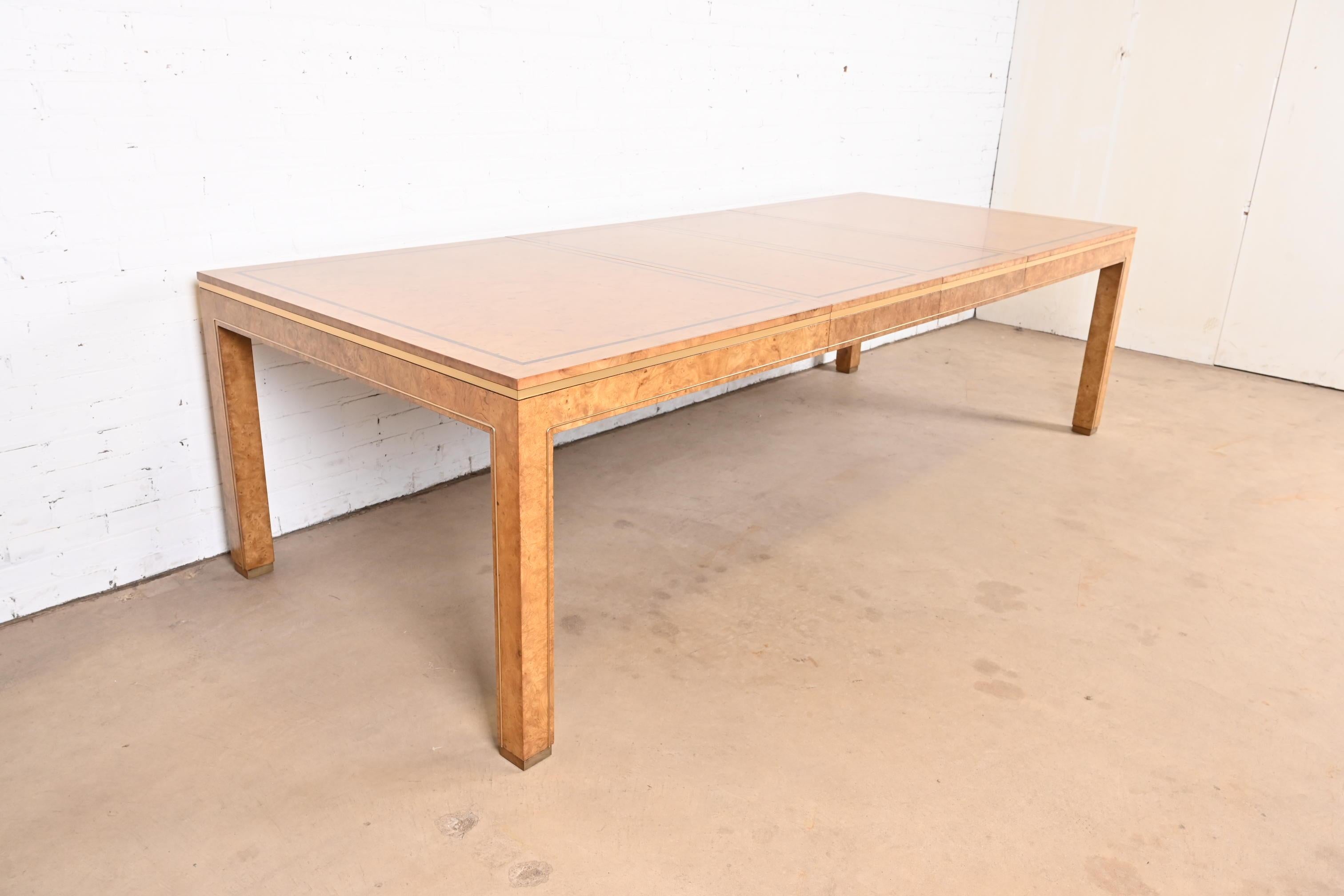 Late 20th Century William Doezema for Mastercraft Hollywood Regency Burl and Brass Dining Table