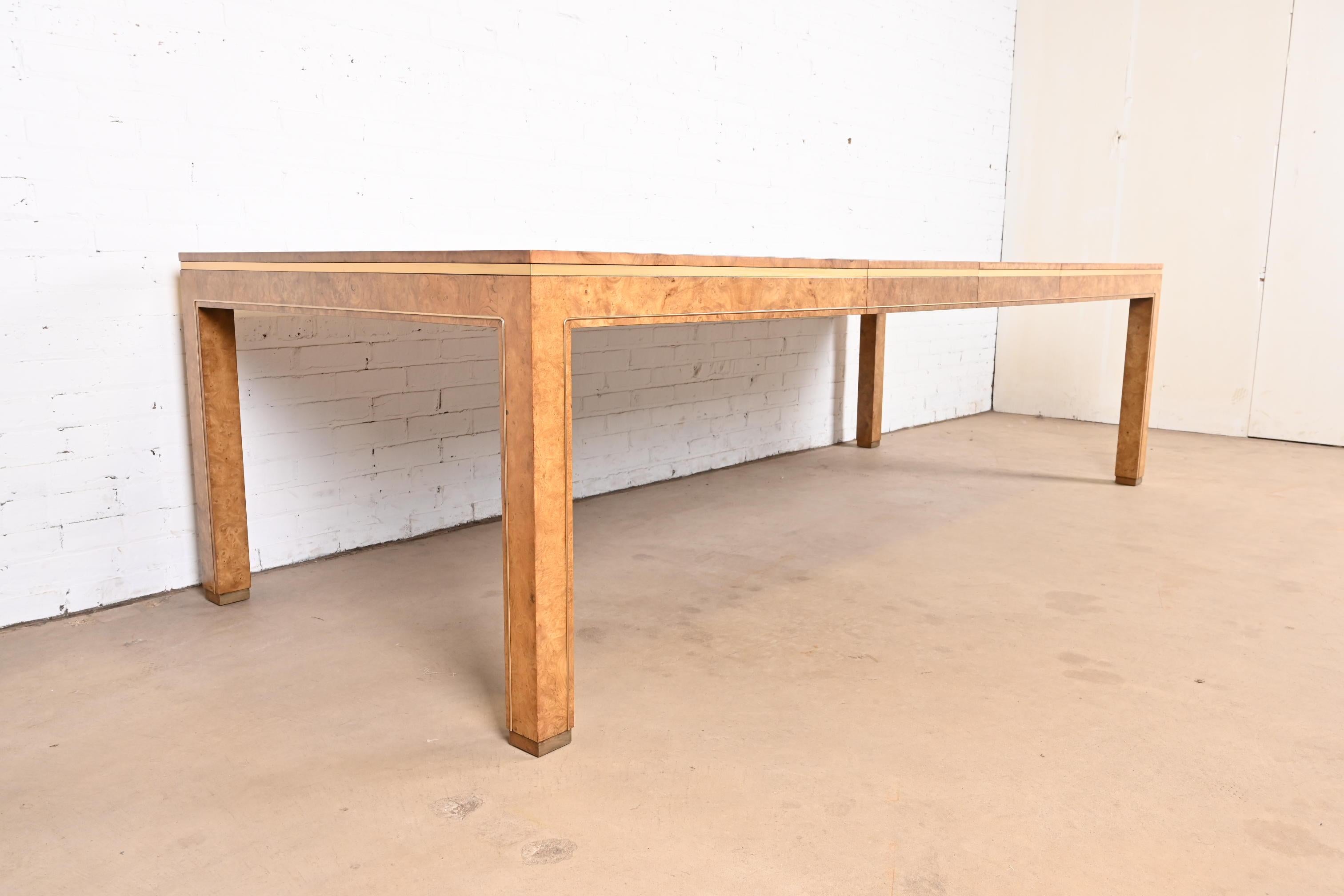 William Doezema for Mastercraft Hollywood Regency Burl and Brass Dining Table 1