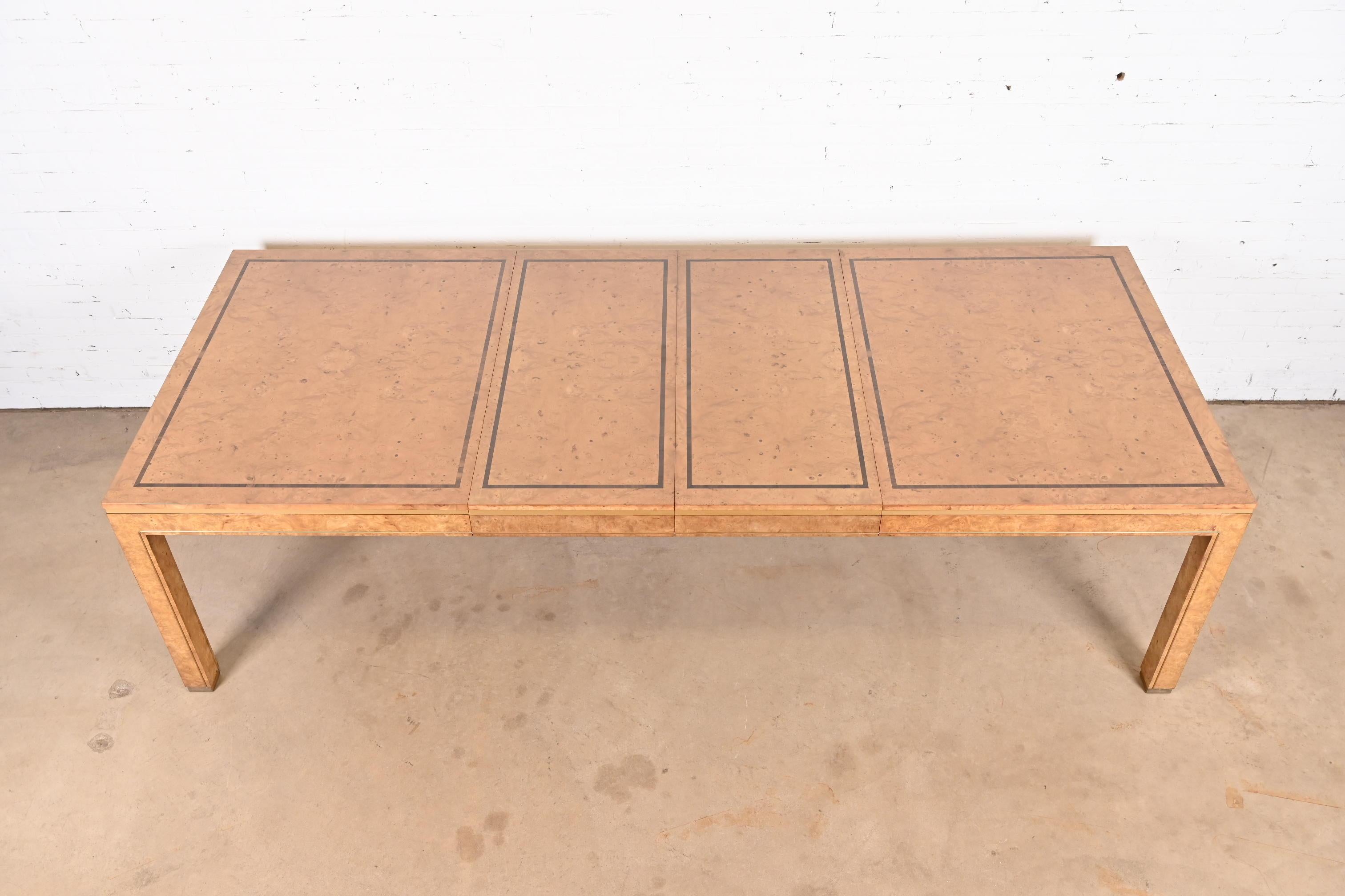 William Doezema for Mastercraft Hollywood Regency Burl and Brass Dining Table 2