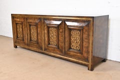 William Doezema for Mastercraft Hollywood Regency Burl Wood and Brass Credenza