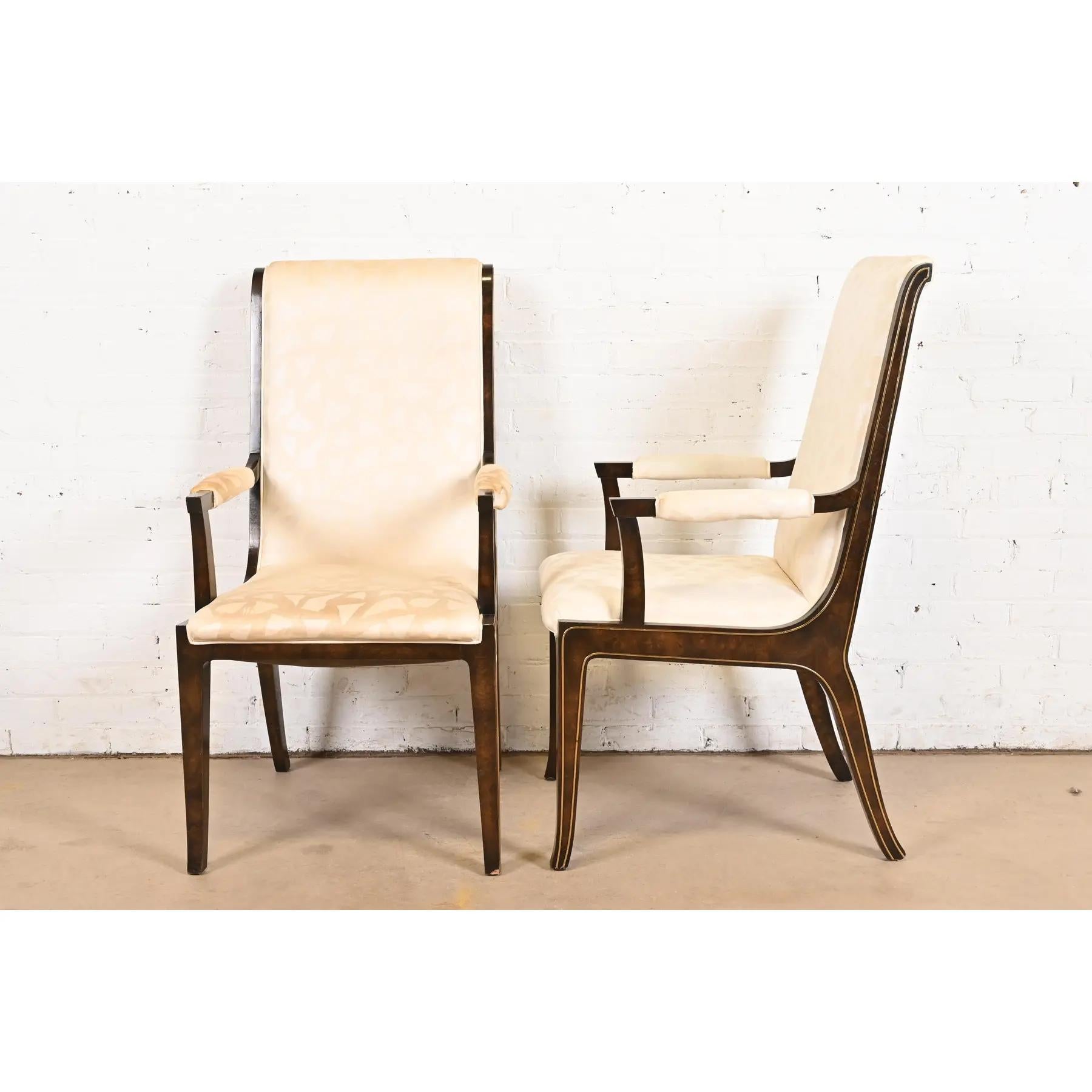 William Doezema for Mastercraft Hollywood Regency Burl Wood Dining Chairs, Six For Sale 3