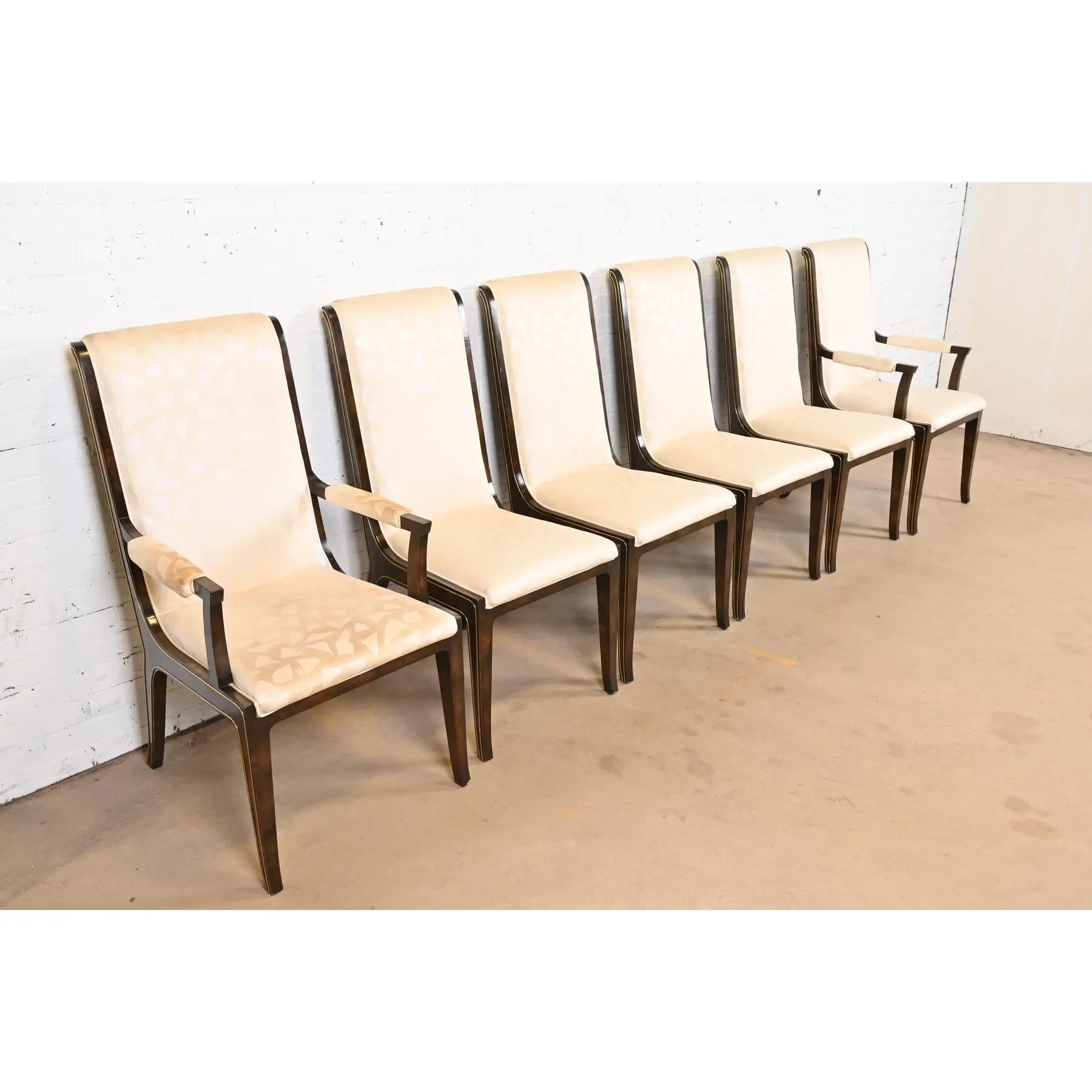 Mid-Century Modern William Doezema for Mastercraft Hollywood Regency Burl Wood Dining Chairs, Six For Sale