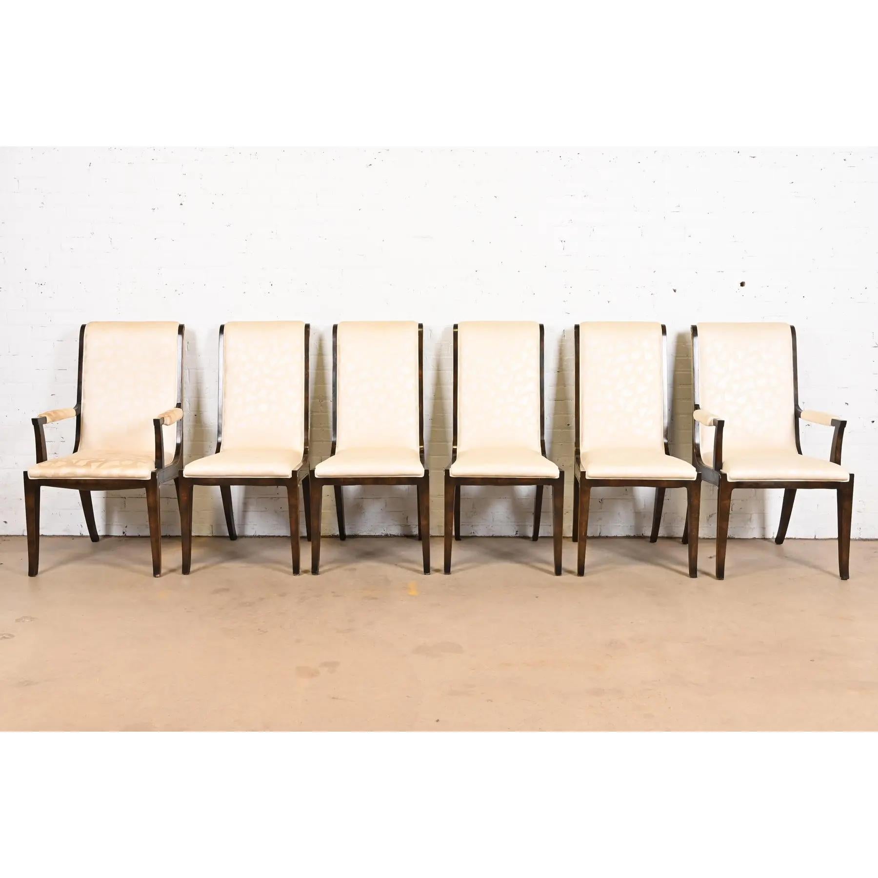 American William Doezema for Mastercraft Hollywood Regency Burl Wood Dining Chairs, Six For Sale