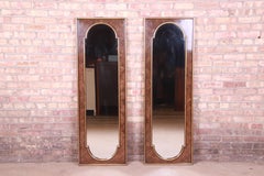 William Doezema for Mastercraft Hollywood Regency Burl Wood Tall Mirrors, Pair