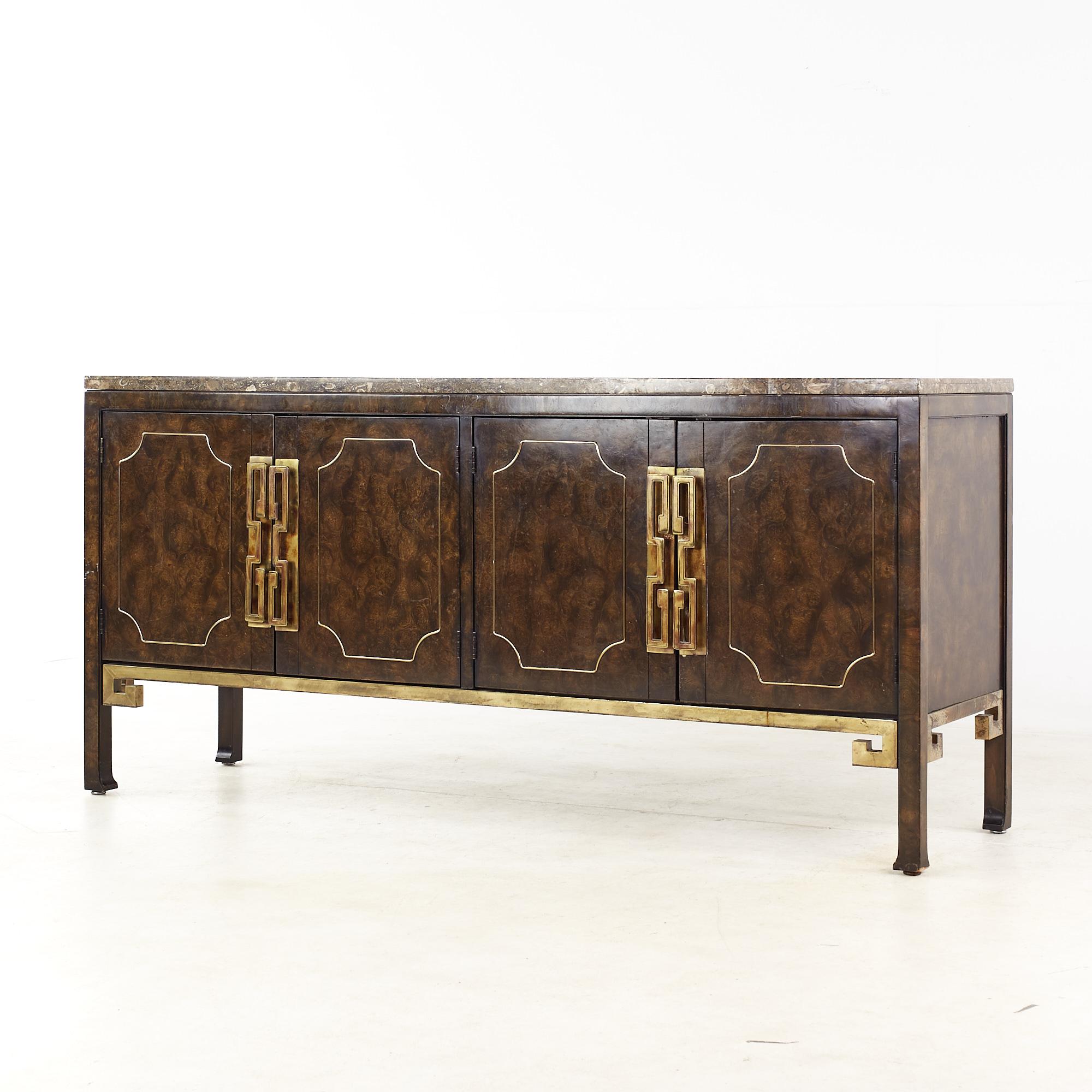 Mid-Century Modern William Doezema for Mastercraft MCM Burlwood and Brass Inlay Buffet Credenza For Sale