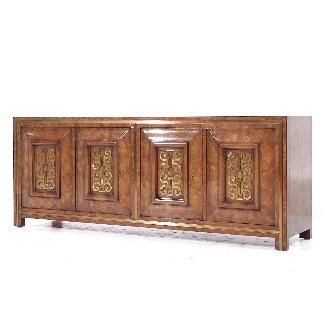 Mid-Century Modern William Doezema for Mastercraft Mid Century Burlwood and Brass Credenza For Sale