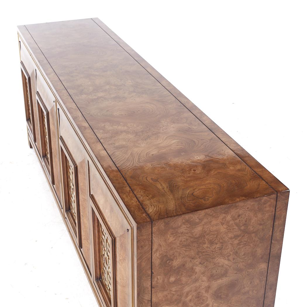 Late 20th Century William Doezema for Mastercraft Mid Century Burlwood and Brass Credenza For Sale
