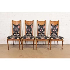 William Doezema Mid-Century Modern Burl Wood Dining Chairs, Set of Four