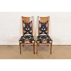 William Doezema Mid-Century Modern Burl Wood Side Chairs or Dining Chairs, Pair