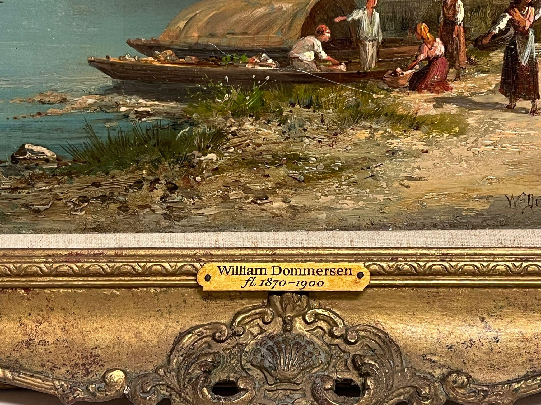 Fine Victorian Oil Painting Taranto Italy Fisherfolk on the Shore Golden Light 6