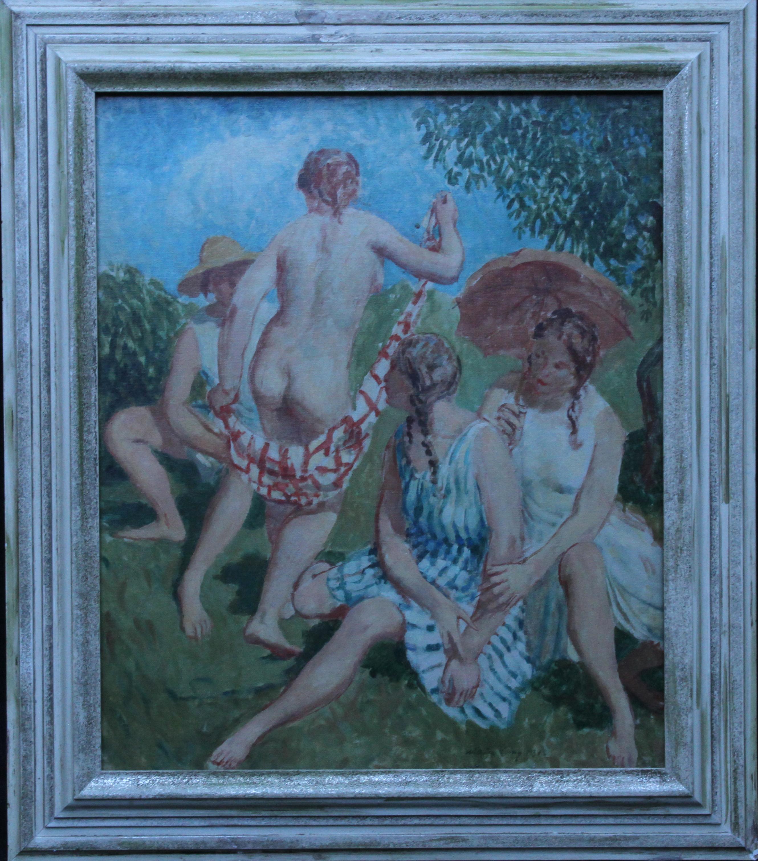 Frolic d'été - Peinture à l'huile de nu de Slade Sch, artiste post-impressionniste britannique, années 30 en vente 6