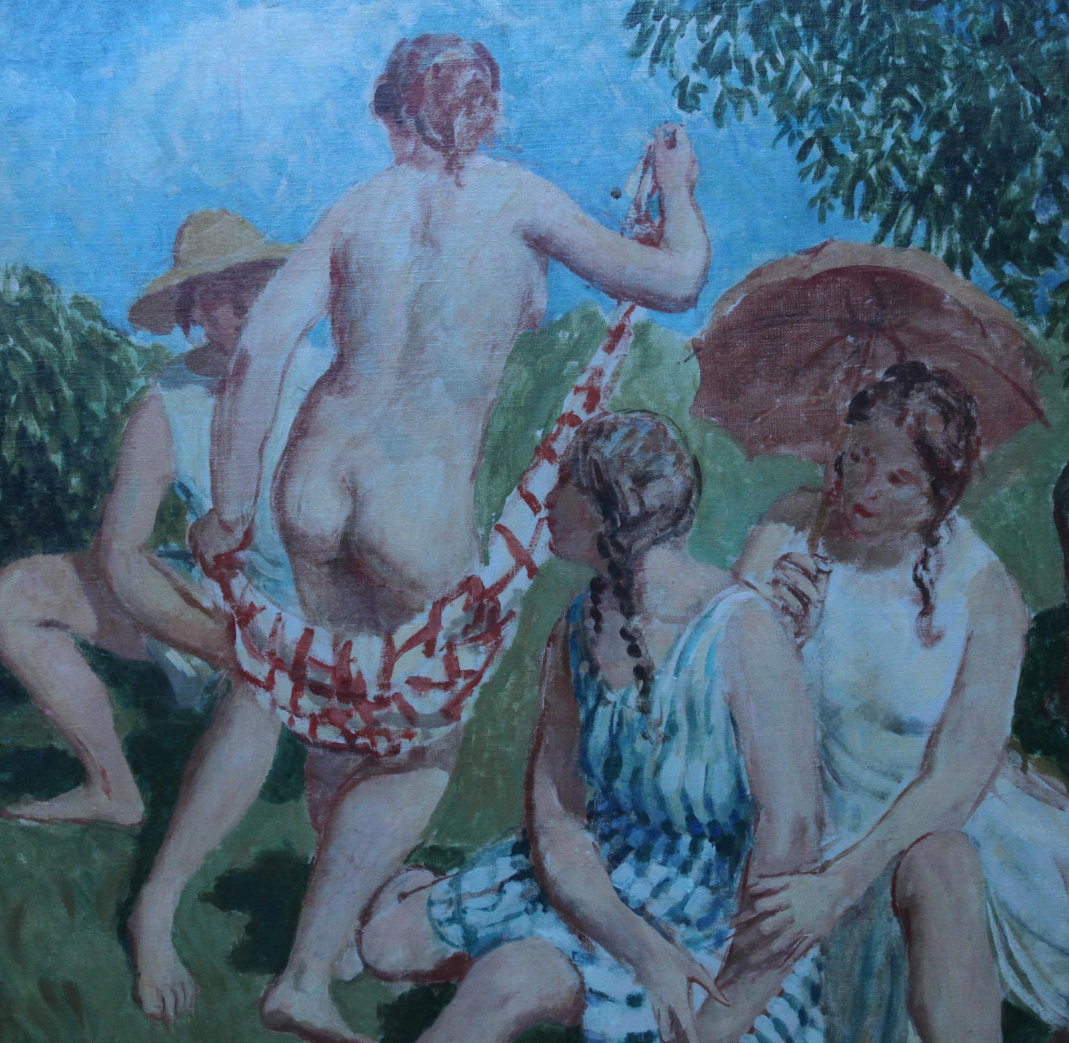 Frolic d'été - Peinture à l'huile de nu de Slade Sch, artiste post-impressionniste britannique, années 30 - Post-impressionnisme Painting par William Dring