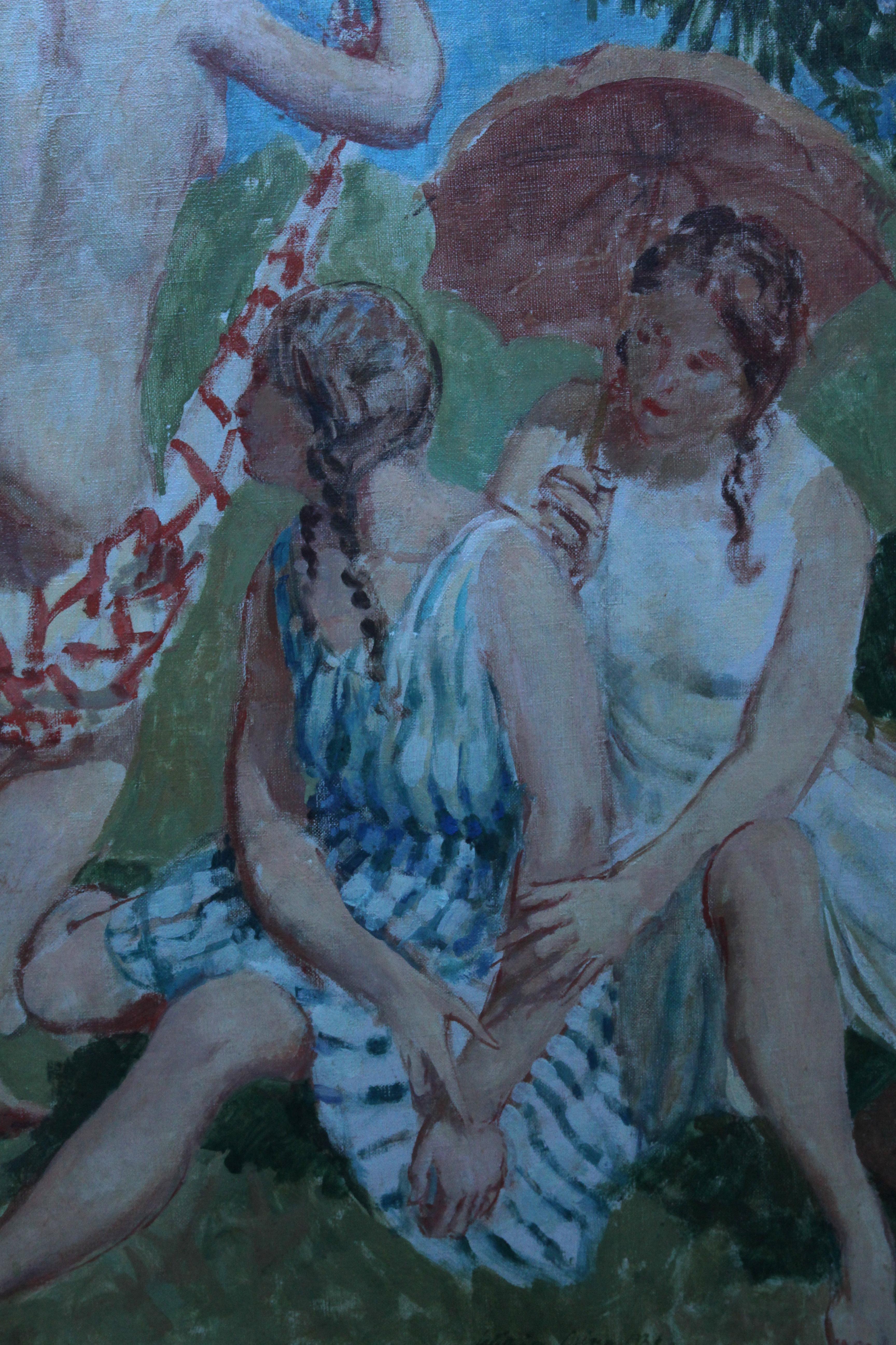 Frolic d'été - Peinture à l'huile de nu de Slade Sch, artiste post-impressionniste britannique, années 30 en vente 1
