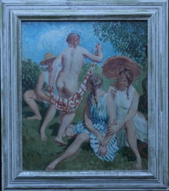 Frolic d'été - Peinture à l'huile de nu de Slade Sch, artiste post-impressionniste britannique, années 30