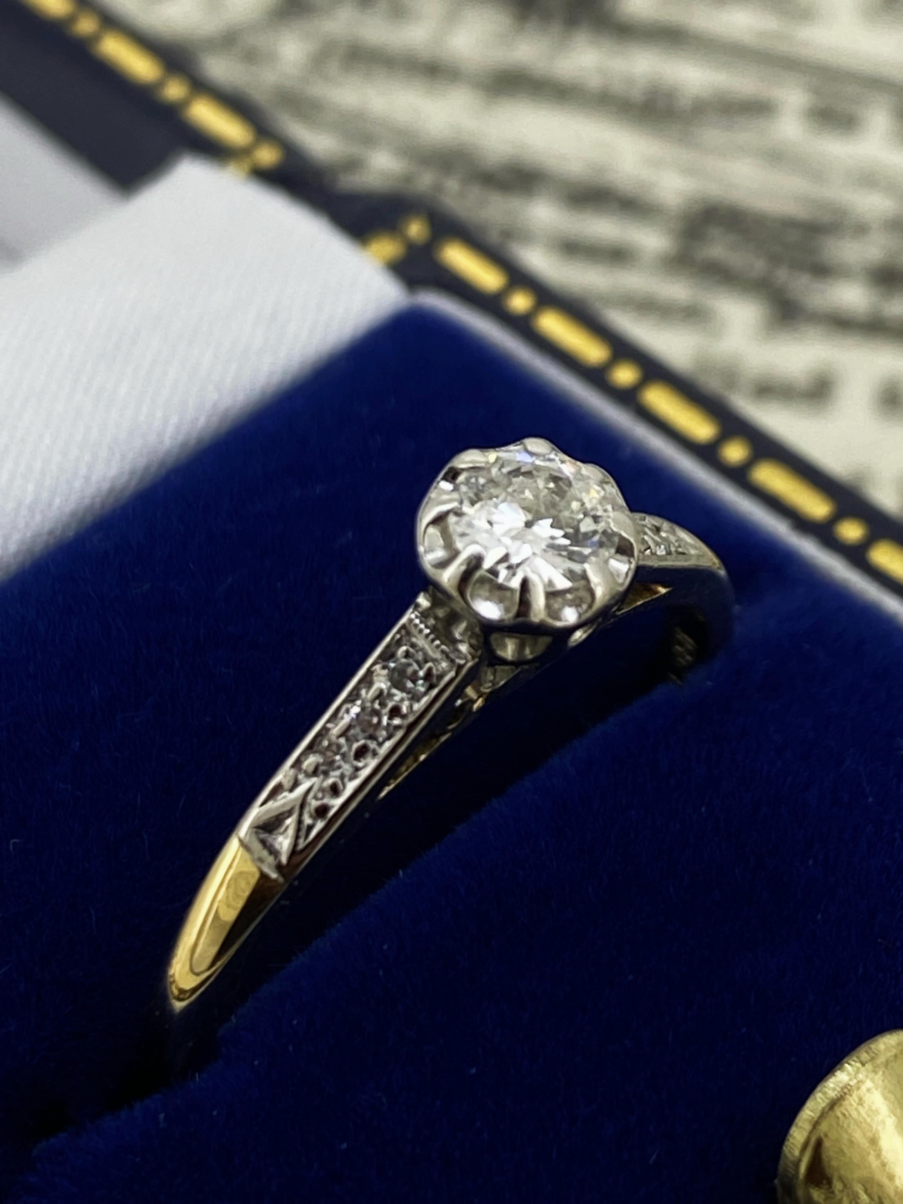 William Drummond & Co Art-Deco 0,40 Karat Altschliff Diamant Solitär 18K/Platin Ring (Art déco) im Angebot