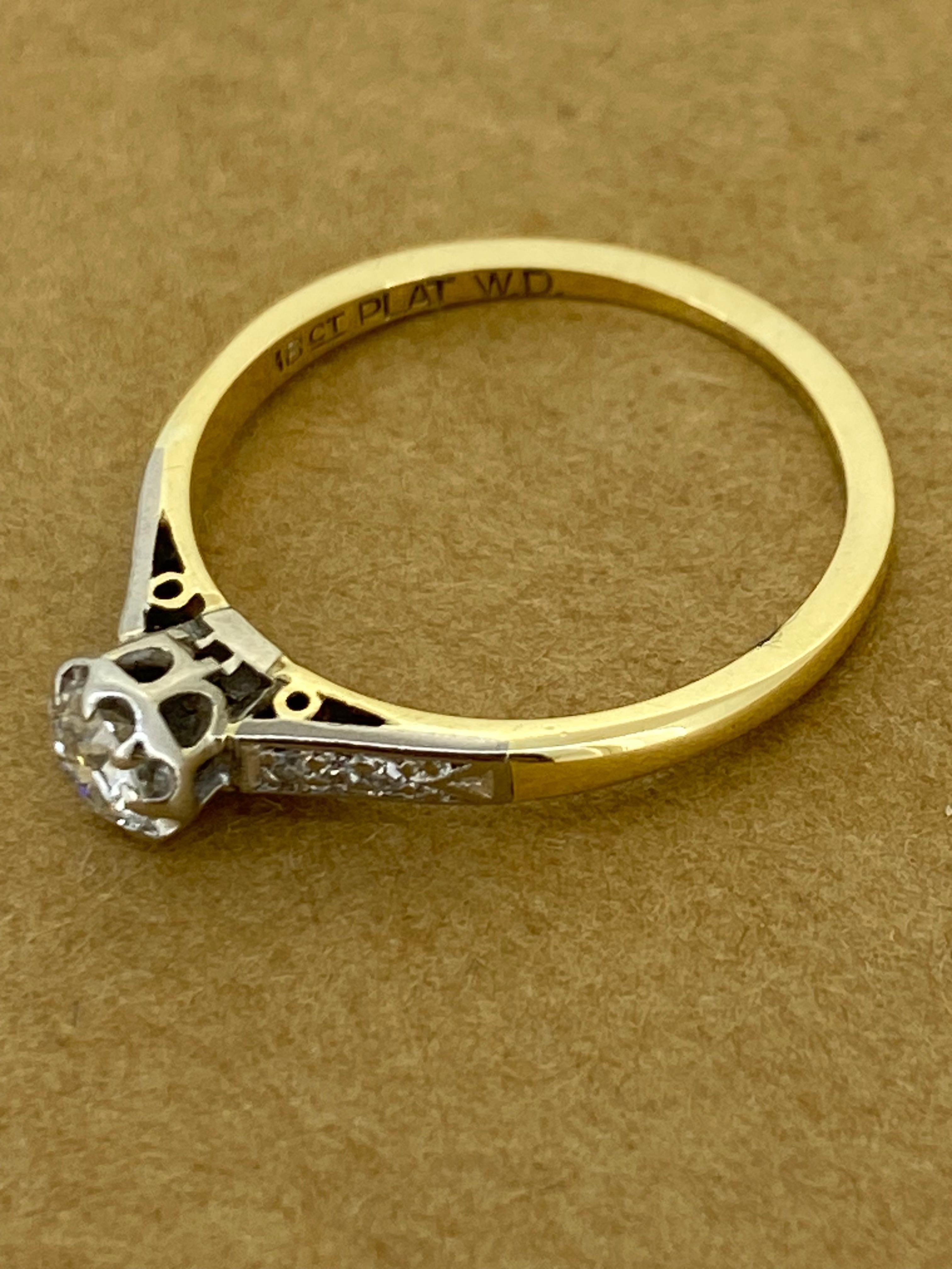 William Drummond & Co Art-Deco 0,40 Karat Altschliff Diamant Solitär 18K/Platin Ring im Angebot 1