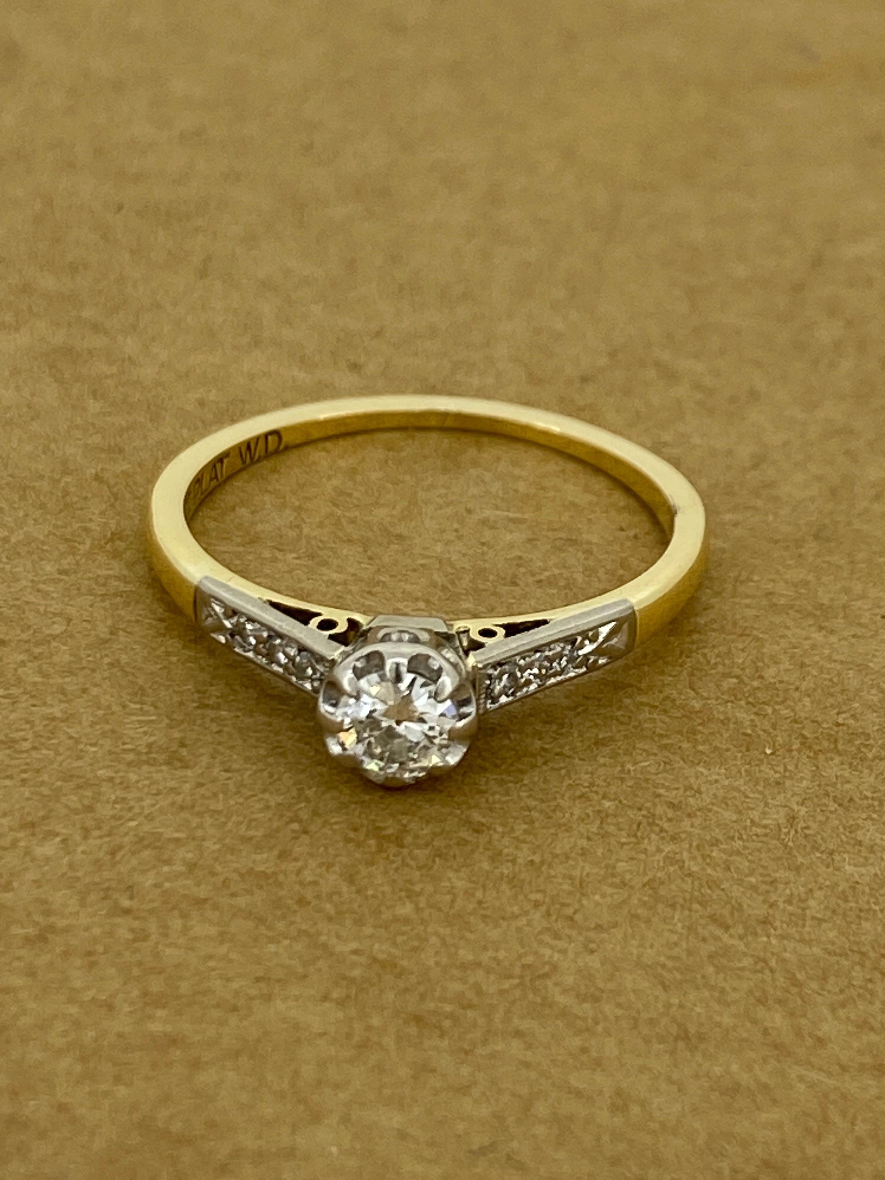 William Drummond & Co Art-Deco 0,40 Karat Altschliff Diamant Solitär 18K/Platin Ring im Angebot 2