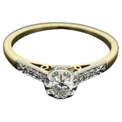 William Drummond & Co, bague solitaire Art-Déco en platine 18 carats avec diamant taille ancienne de 0,40 carat