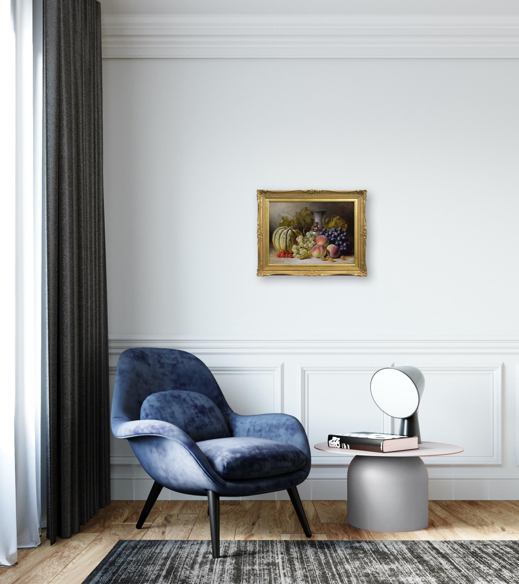 19th Century still life oil painting of fruit & a vase en vente 2