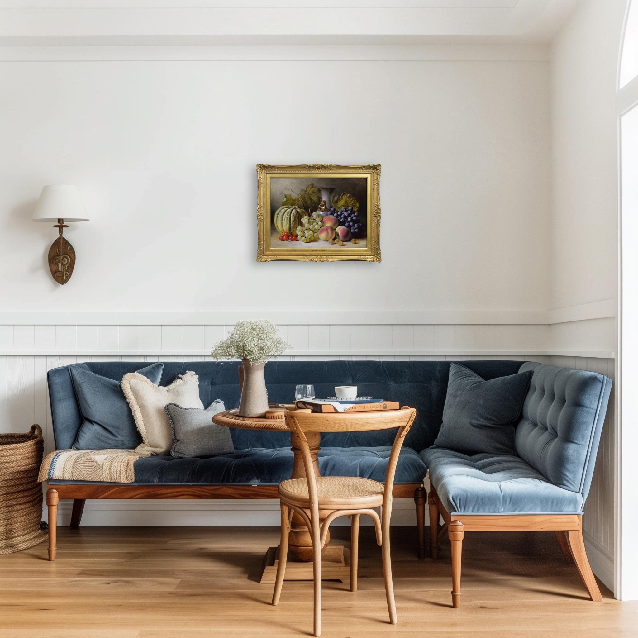 19th Century still life oil painting of fruit & a vase en vente 3