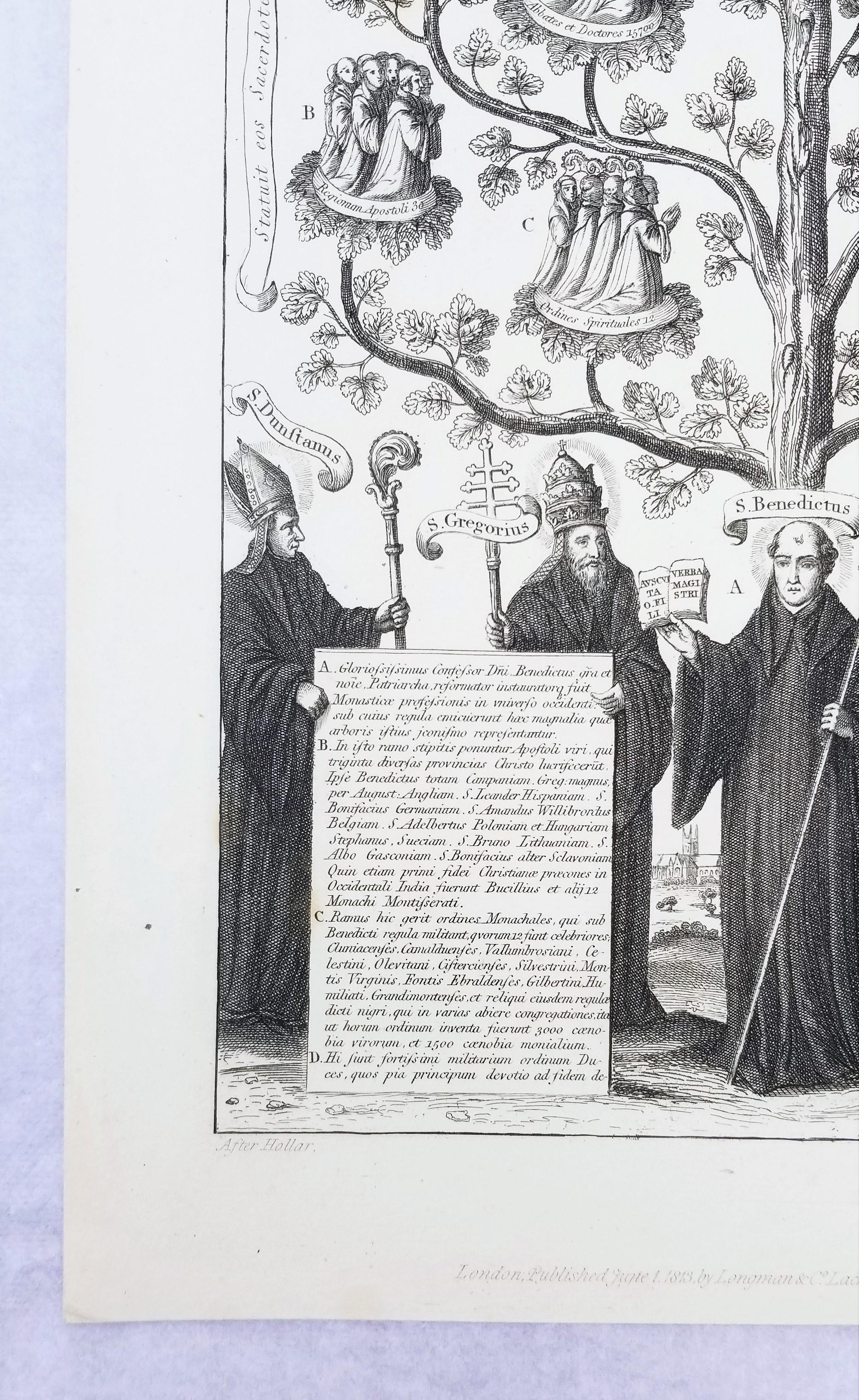 Árbol, Exhibición de las Diversas Congregaciones de la Orden Benedictina /// Hollar - Figurative Print Gris de William Dugdale