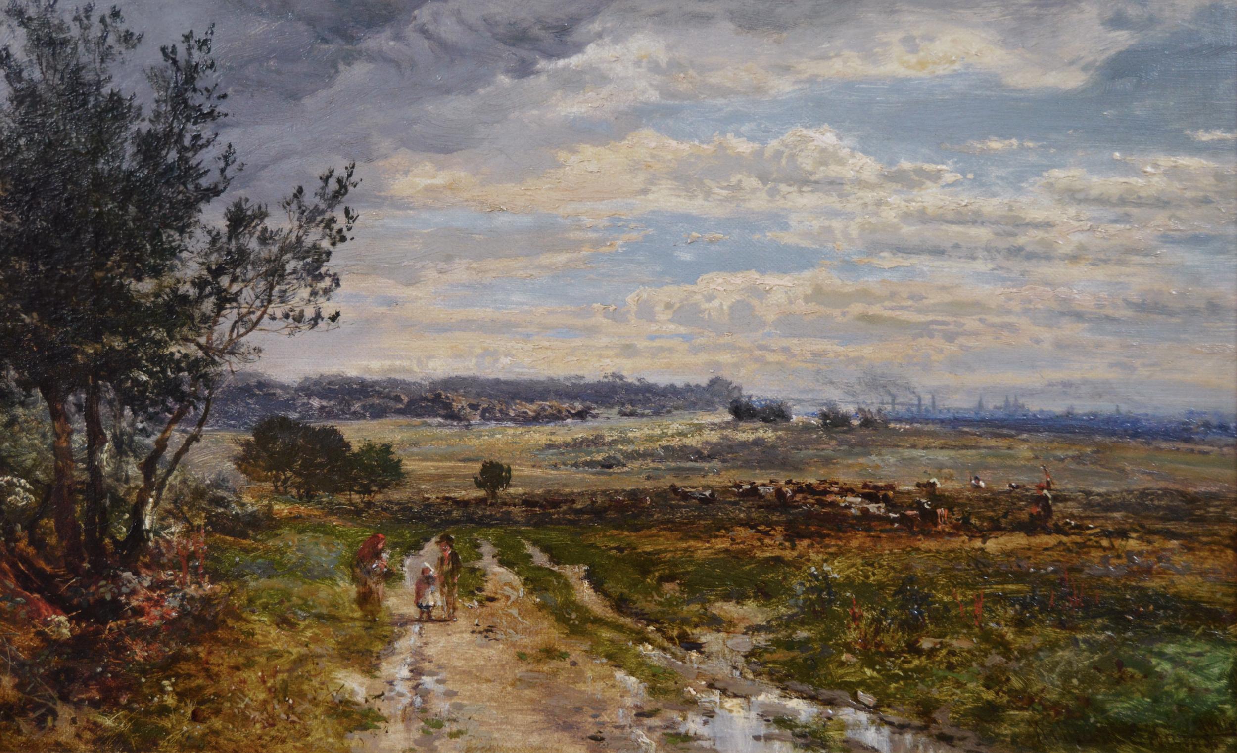Óleo paisajístico del siglo XIX de figuras en Sutton Park - Painting de William E Harris