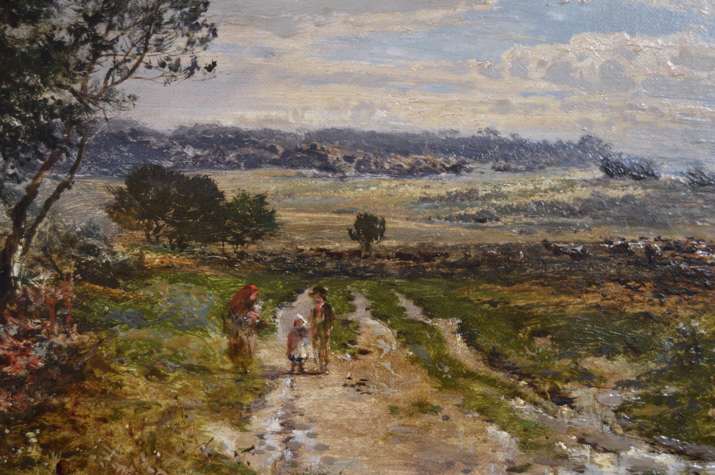 Óleo paisajístico del siglo XIX de figuras en Sutton Park - Painting Victoriano de William E Harris