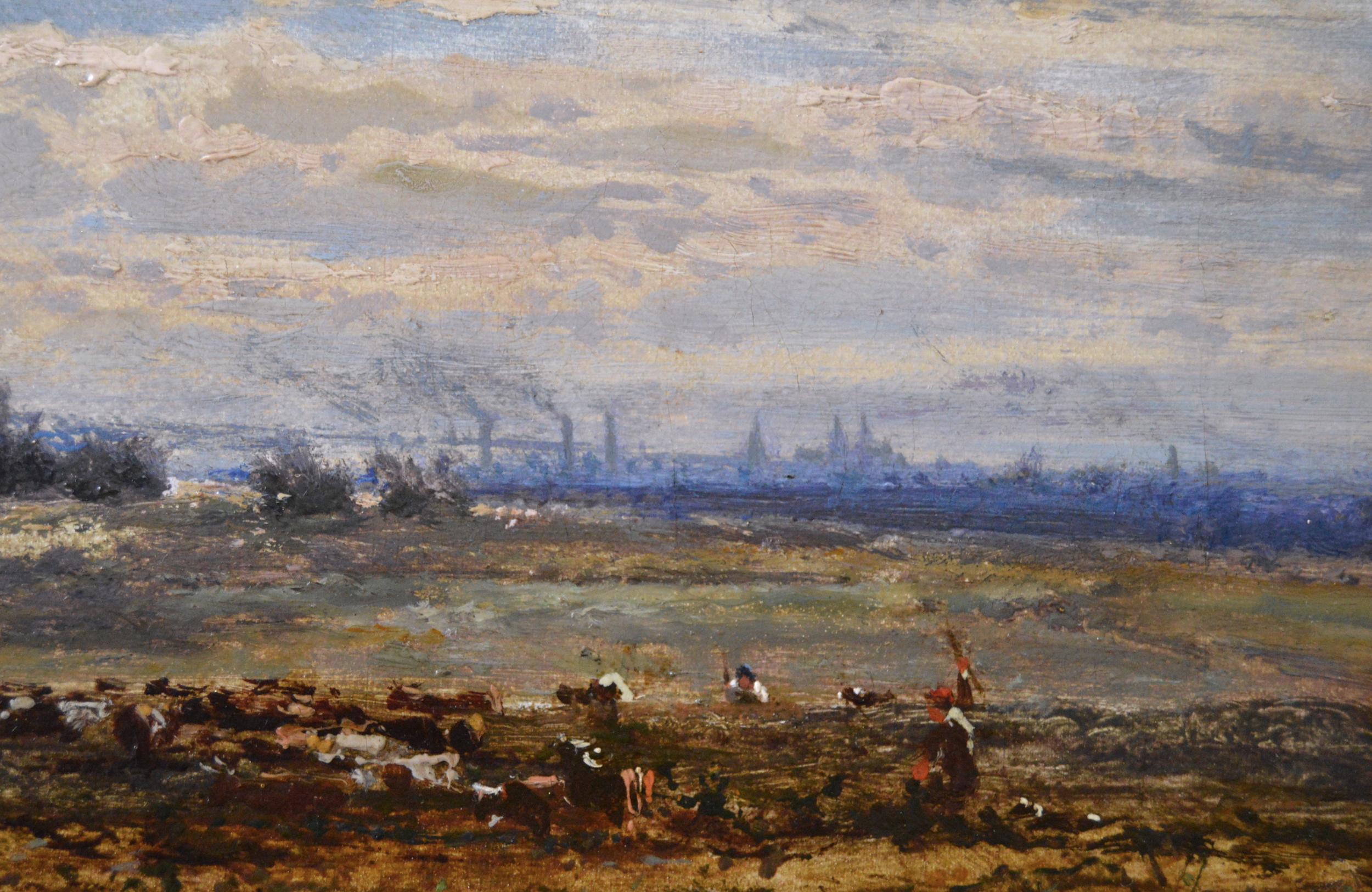 Peinture à l'huile de paysage du XIXe siècle représentant des personnages à Sutton Park  - Marron Landscape Painting par William E Harris