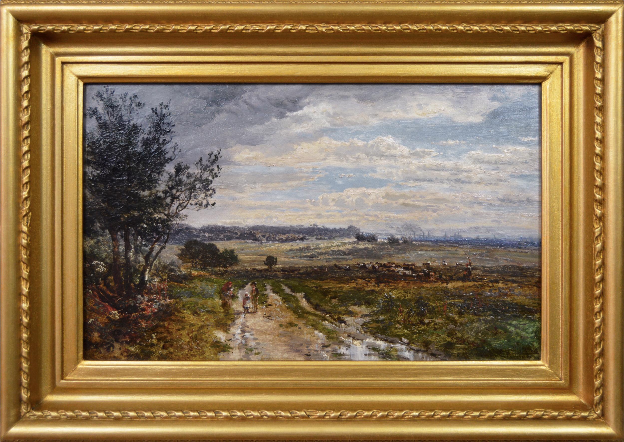 Peinture à l'huile de paysage du XIXe siècle représentant des personnages à Sutton Park 
